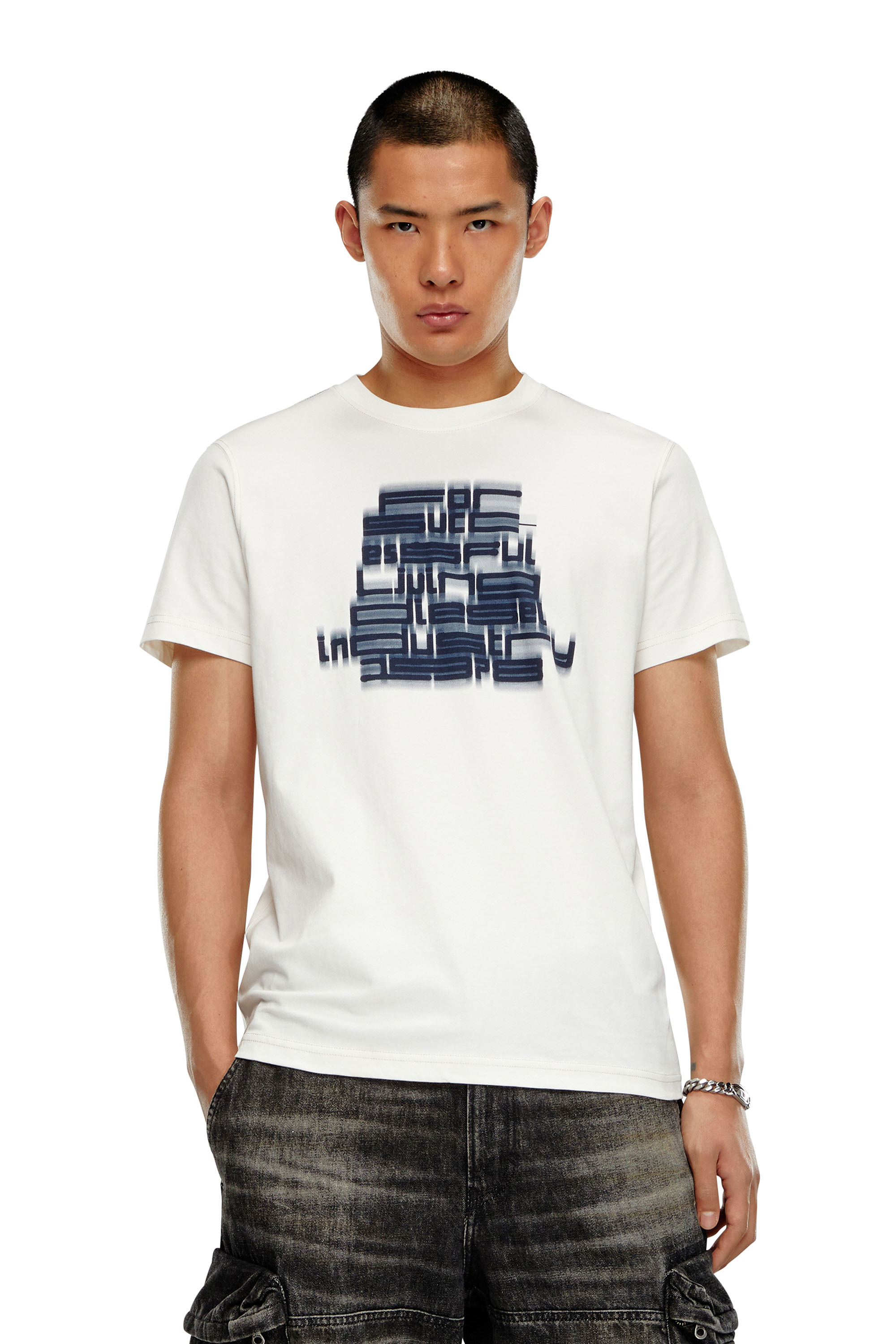 Men's T-shirt with blurry For Successful Living print | White | Diesel