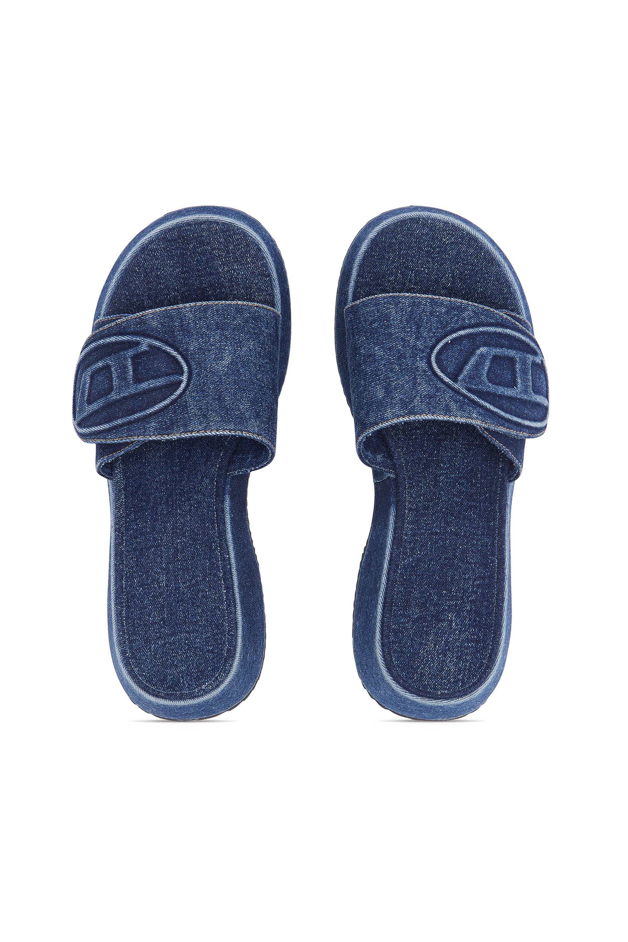 DIESEL Oval D Washed Denim サンダル y2k グランジ Women's Sa-Oval D-Denim slide sandals with Oval D strap | Blue