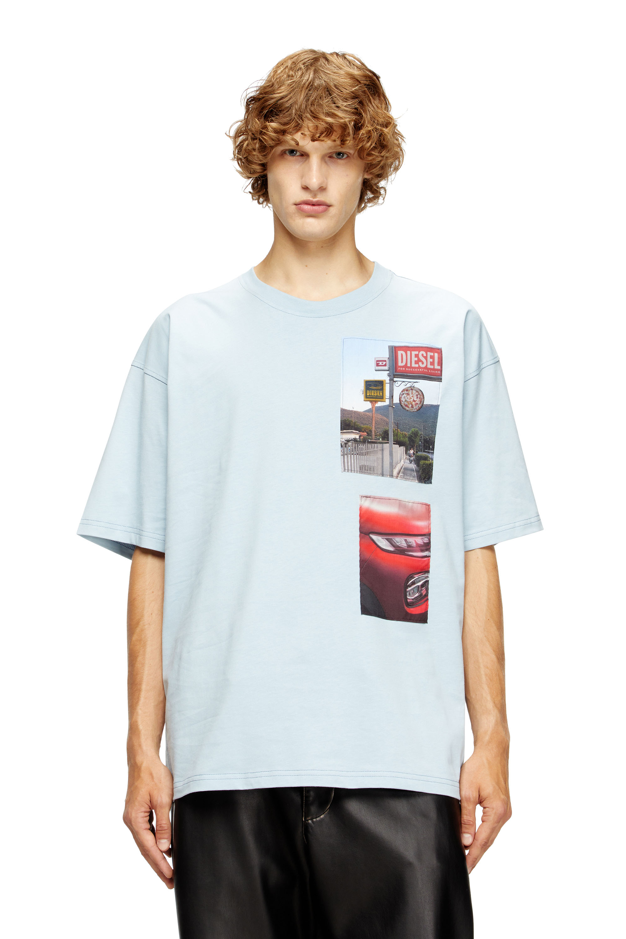 Diesel - T-BOXT-T3, Male's T-shirt with logo photo patches in Light Blue - 1