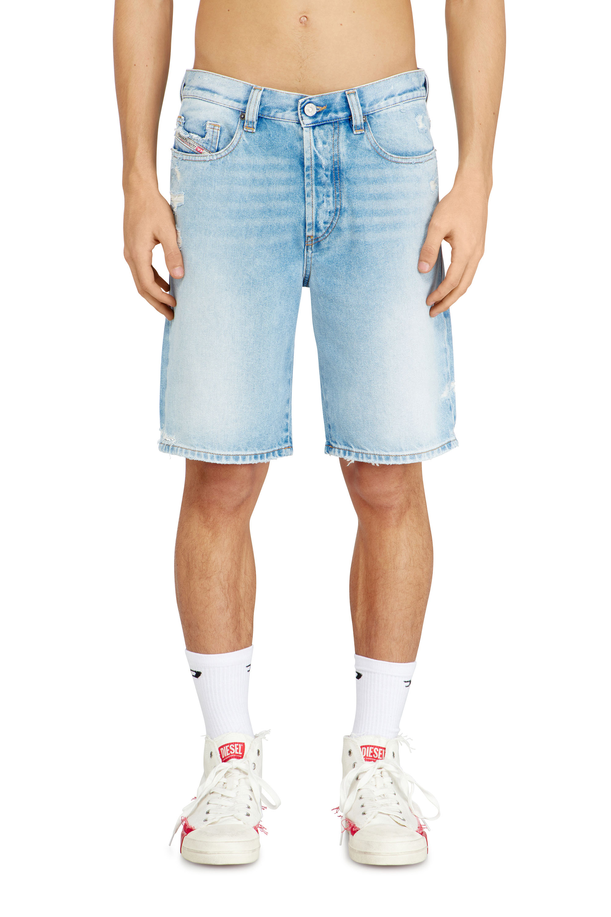 Diesel - REGULAR-SHORT, Male's Shorts in destroyed denim in Light Blue - 2