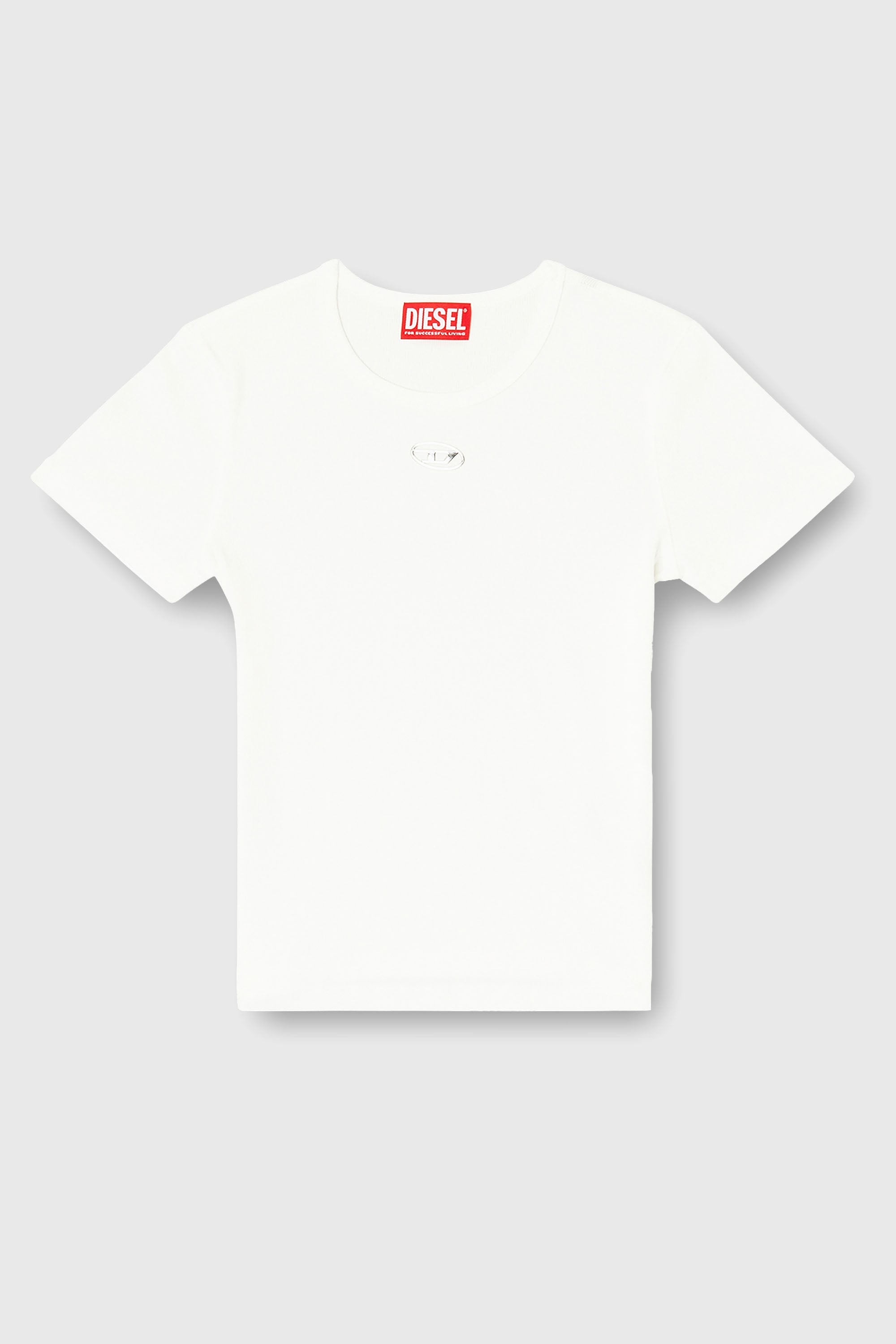 Diesel - T-ELE-LONG-OD, Woman's Slim ribbed T-shirt with metallic Oval D in White - 2