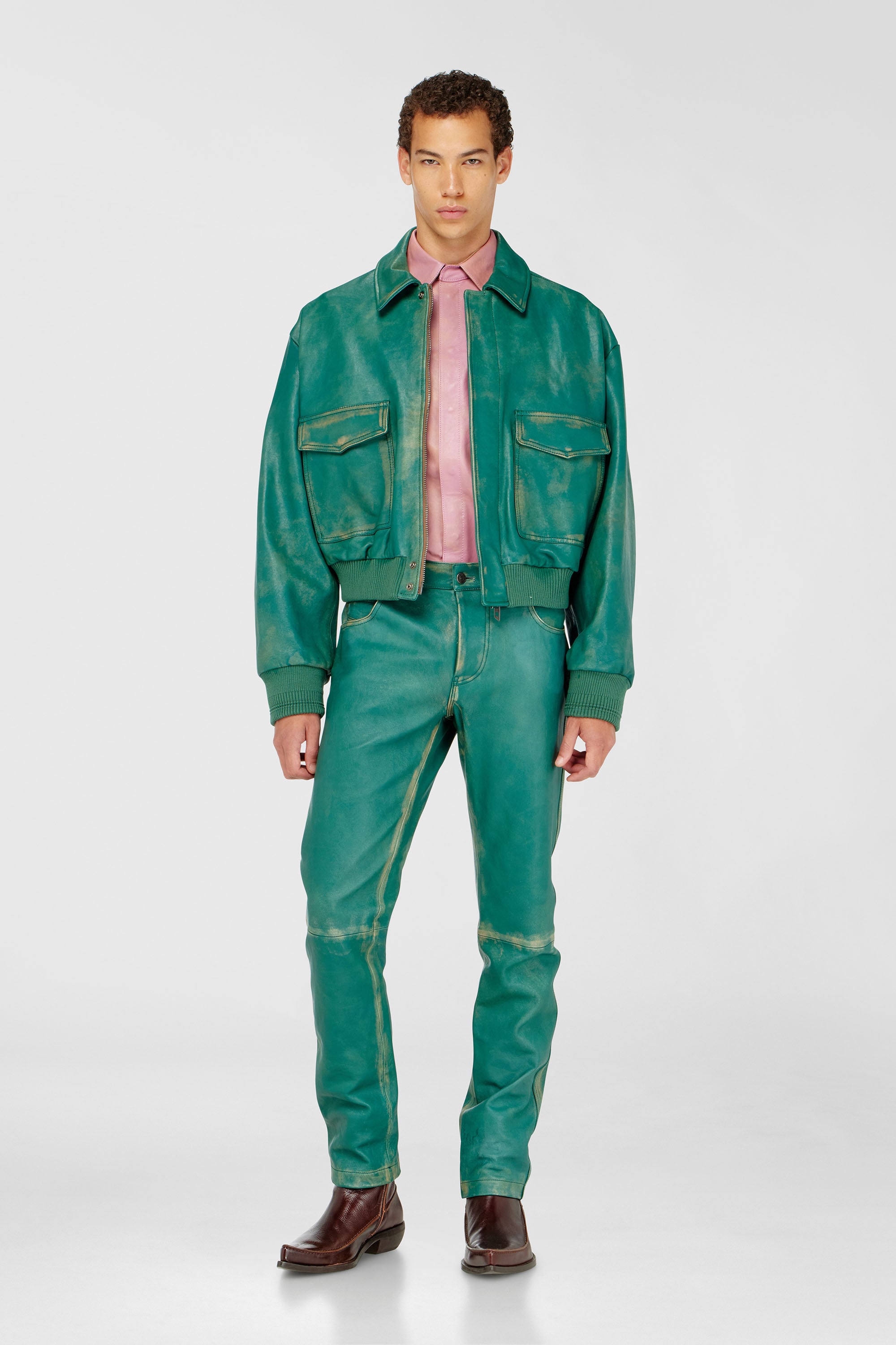 Diesel - P-OCKET, Male's Pants in treated leather in Dark Green - 1