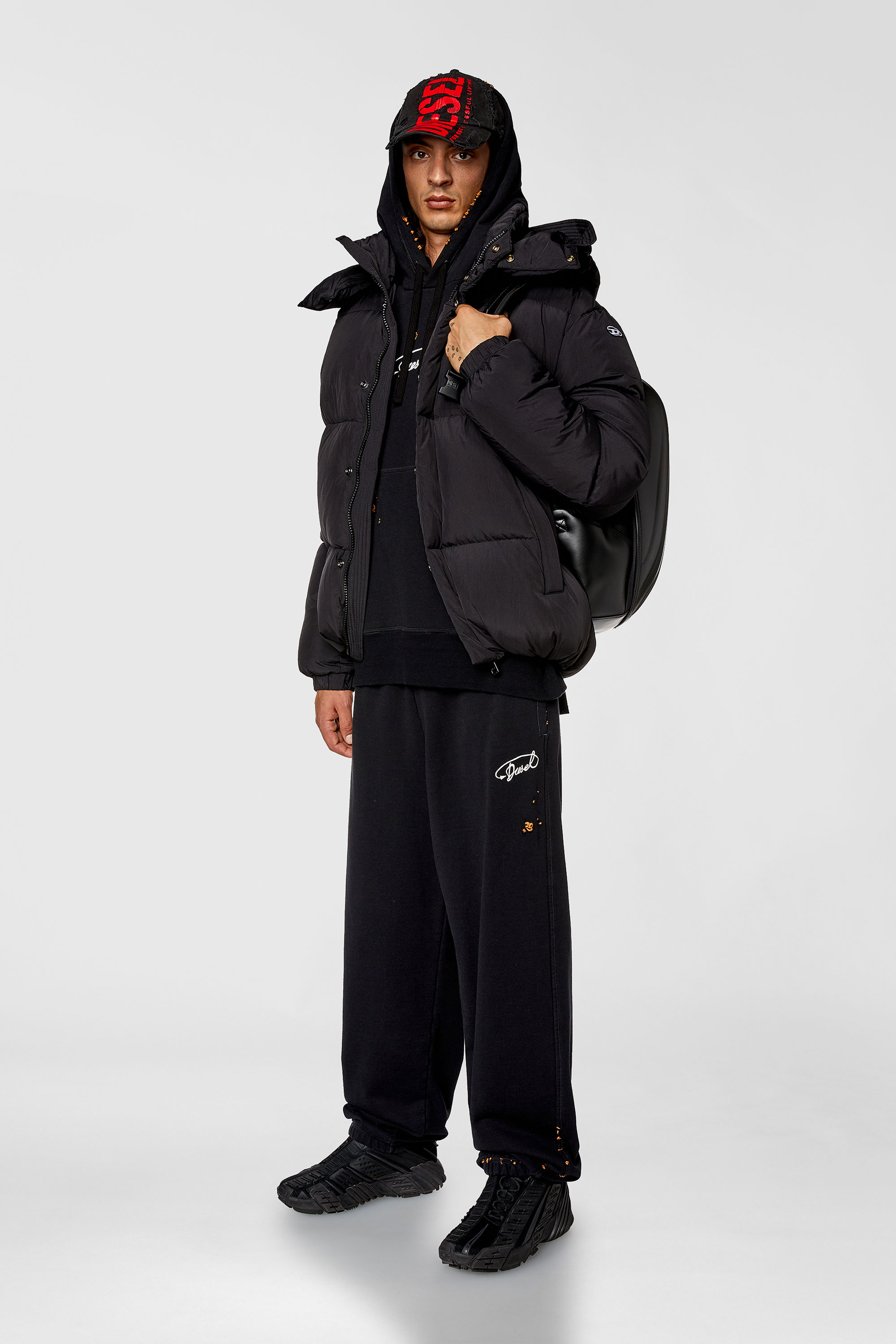 Diesel - W-ROLFYS, Man's Down jacket in recycled nylon taslan in Black - 1