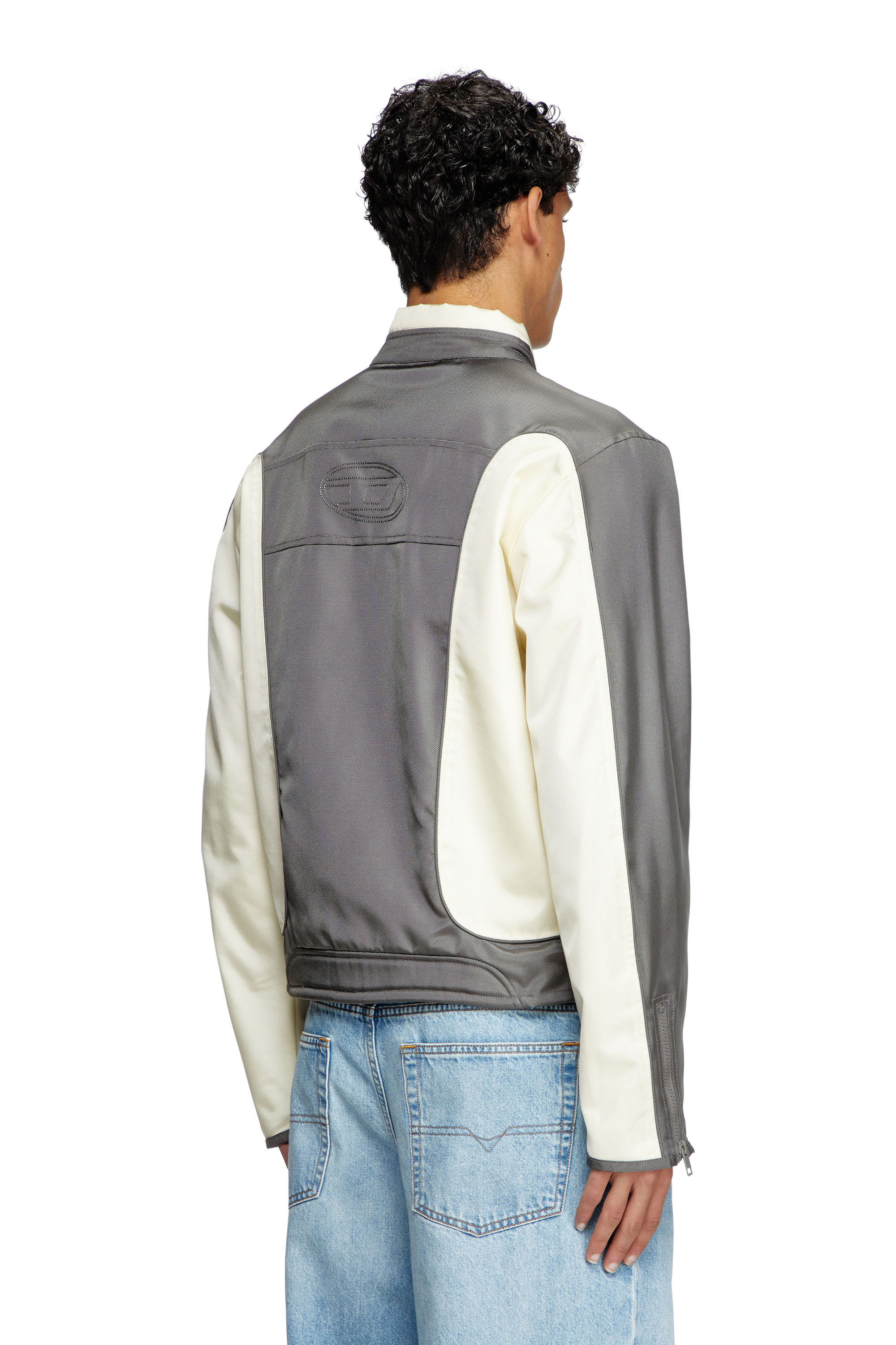 Diesel - J-BLINK-A, Male's Colour-block biker jacket with piping in Grey/White - 5