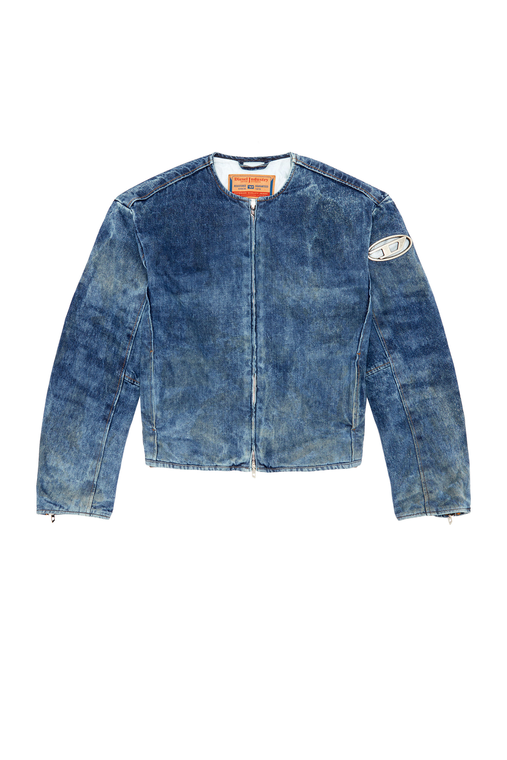 Diesel - D-CALUR-FSE, Veste en denim avec zip style biker Homme in Bleu - 2
