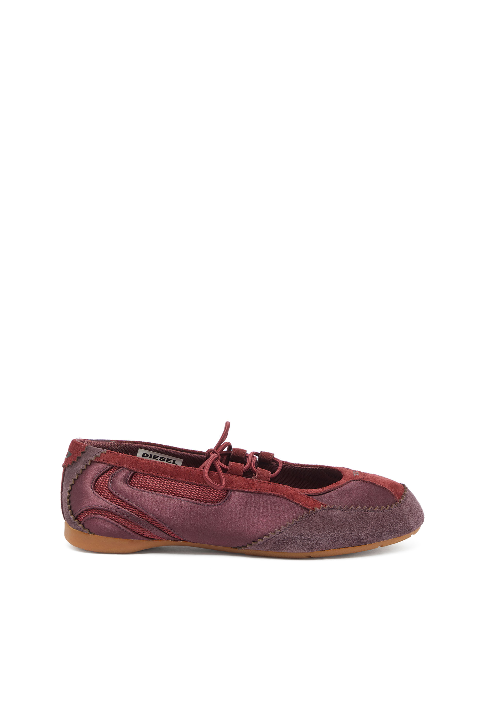 Diesel - D-MILE BALLERINA LACE UP II W, Female's D-Mile - Lace-up ballerina flats in leather and mesh in Burgundy - 1