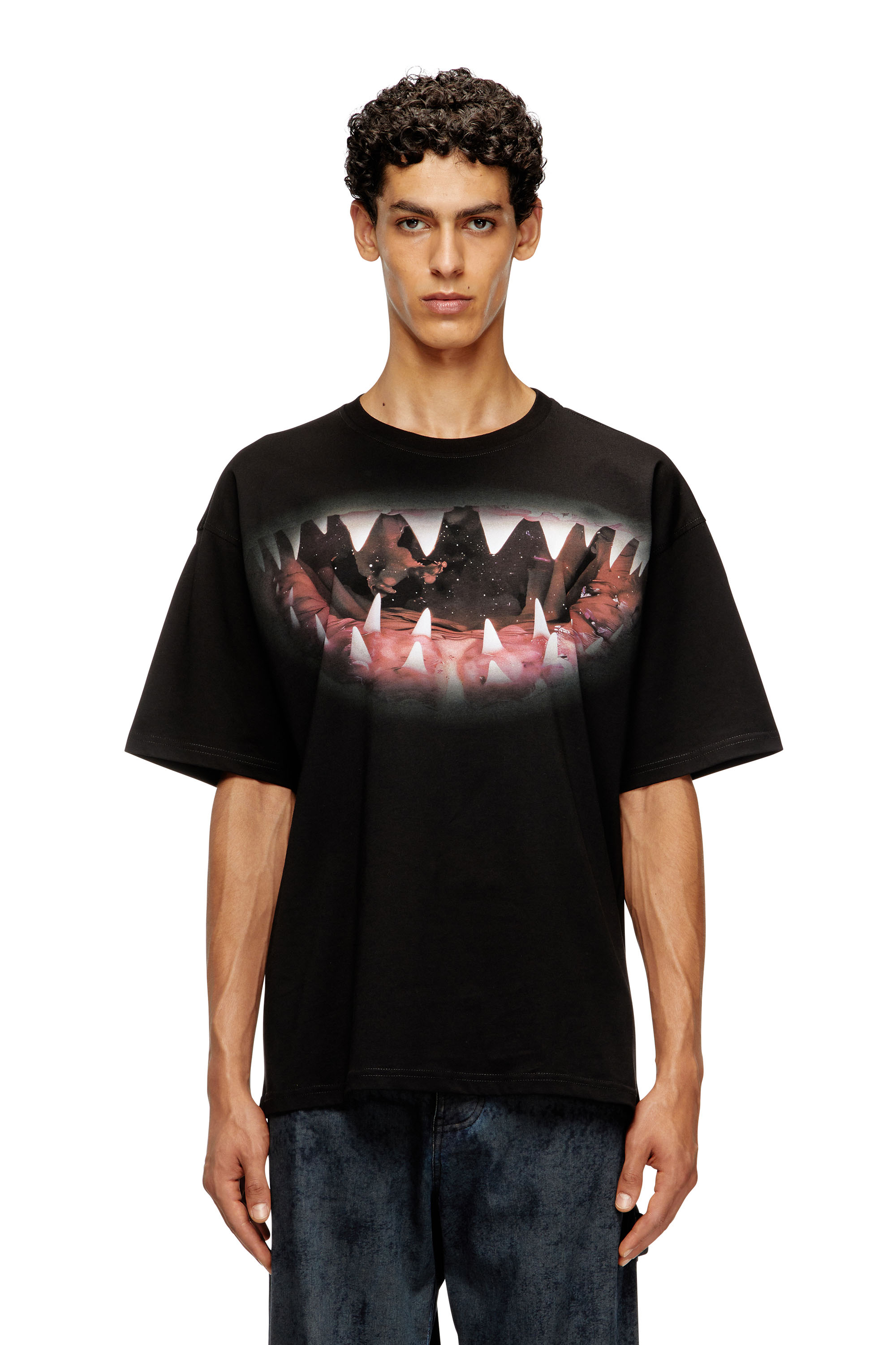 Diesel - T-BOXT-T21, Male's Cotton t-shirt with Shark mouth print in Black - 1