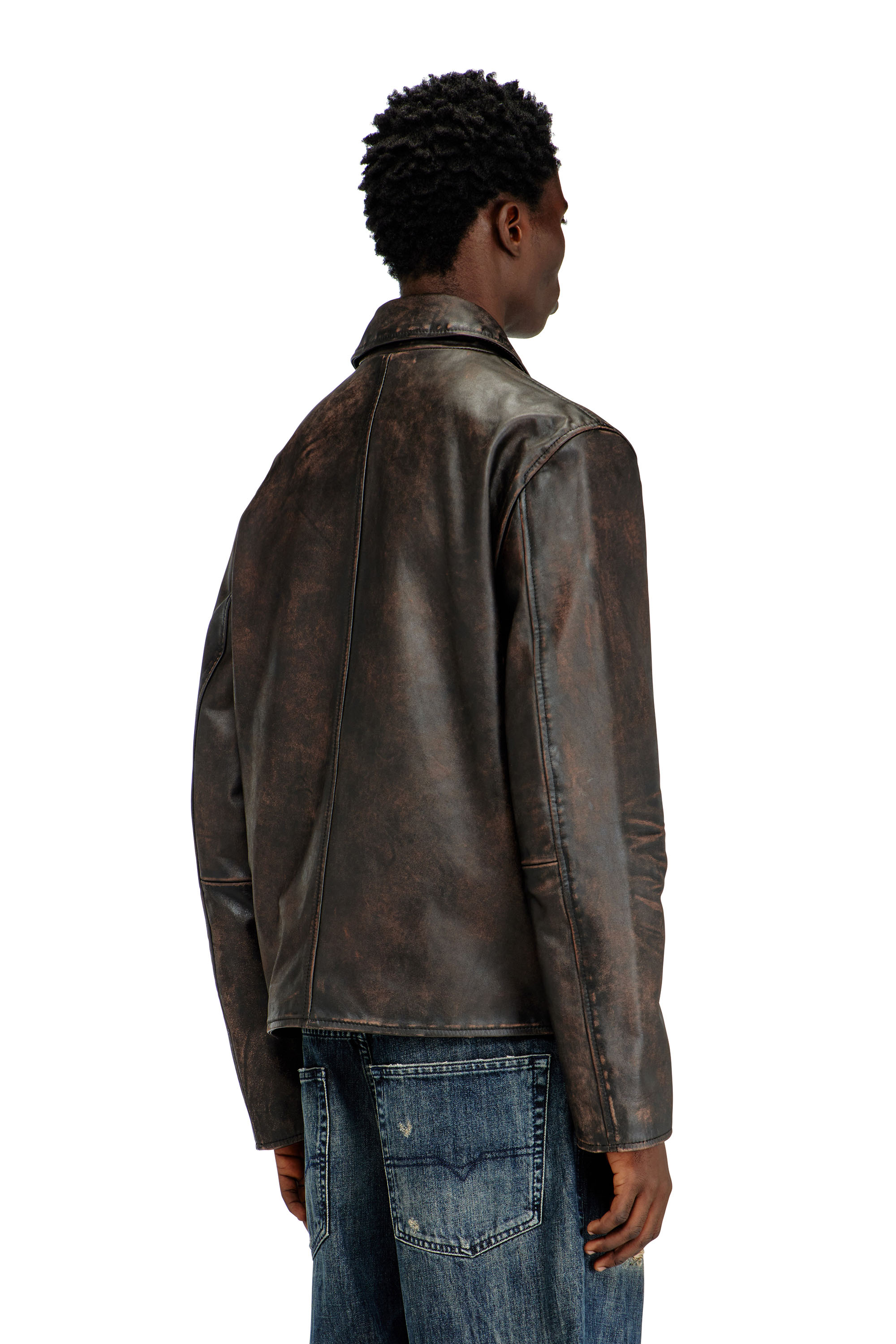 Diesel - L-AMAR-WRD, Man's Coach jacket in treated leather in Brown - 5