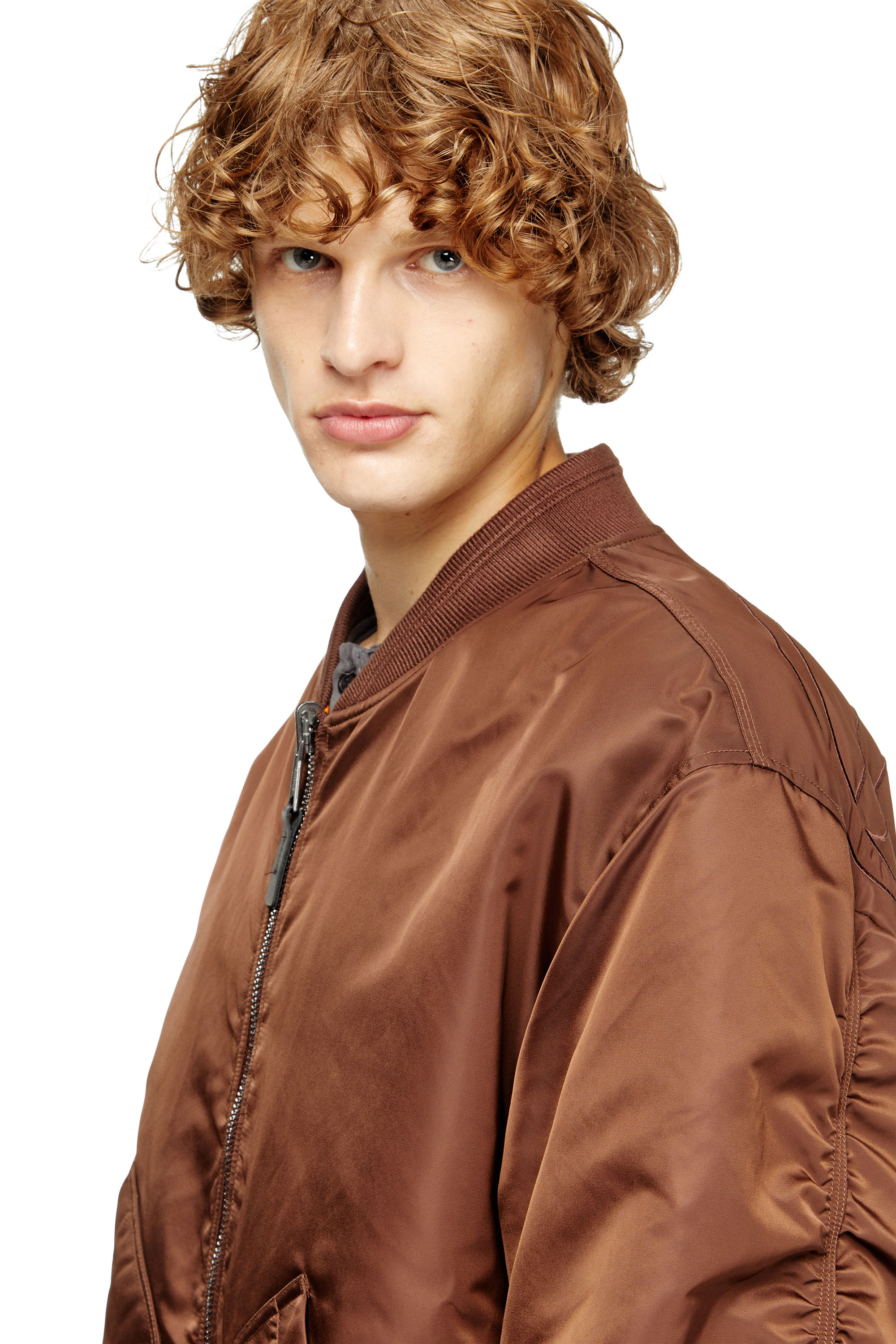 Diesel - J-HELD, Male's Bomber in padded nylon with Oval D in Brown - 4