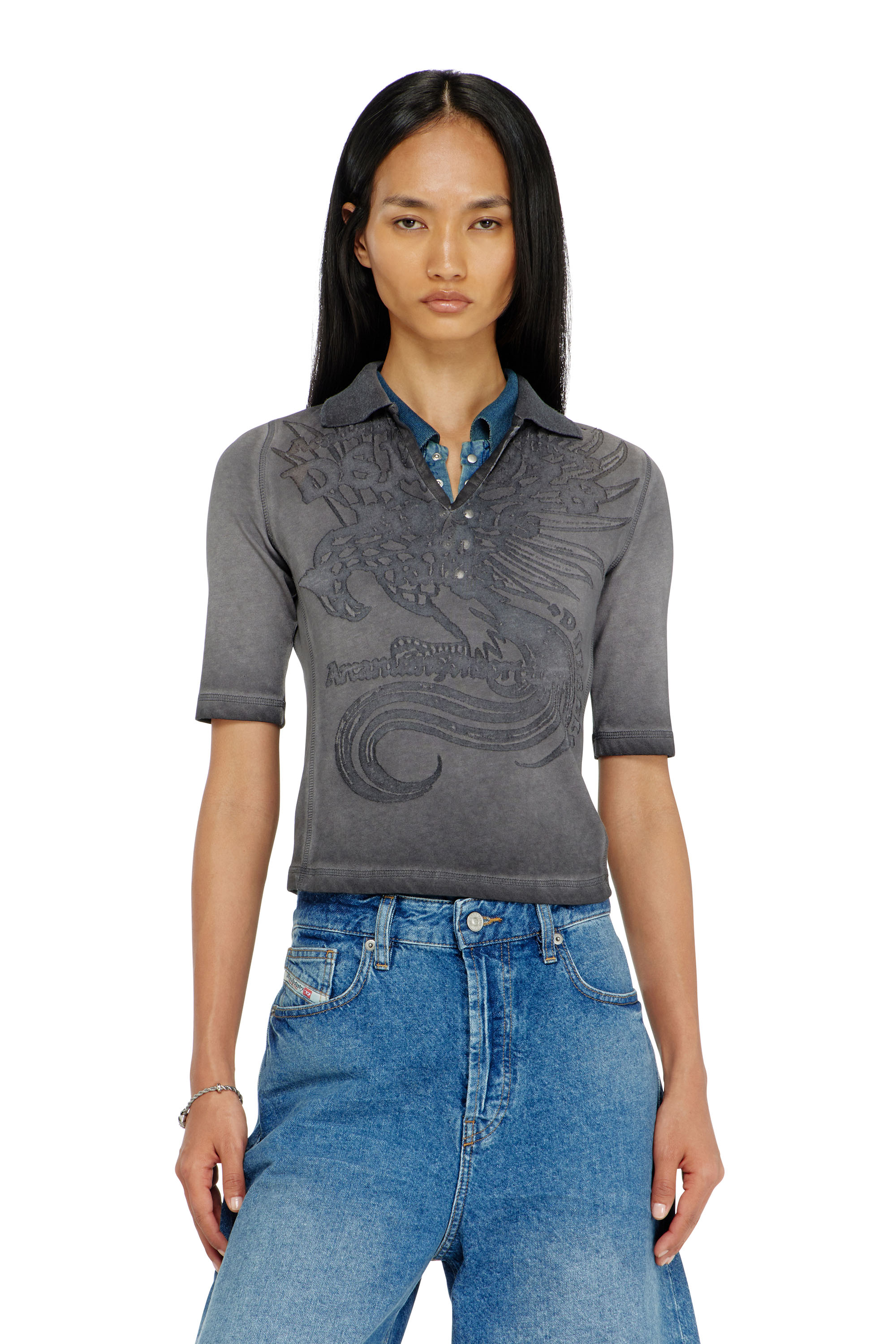 Diesel - T-BEA, Woman's Slim polo with d&eacute;vor&eacute; print in null - 1