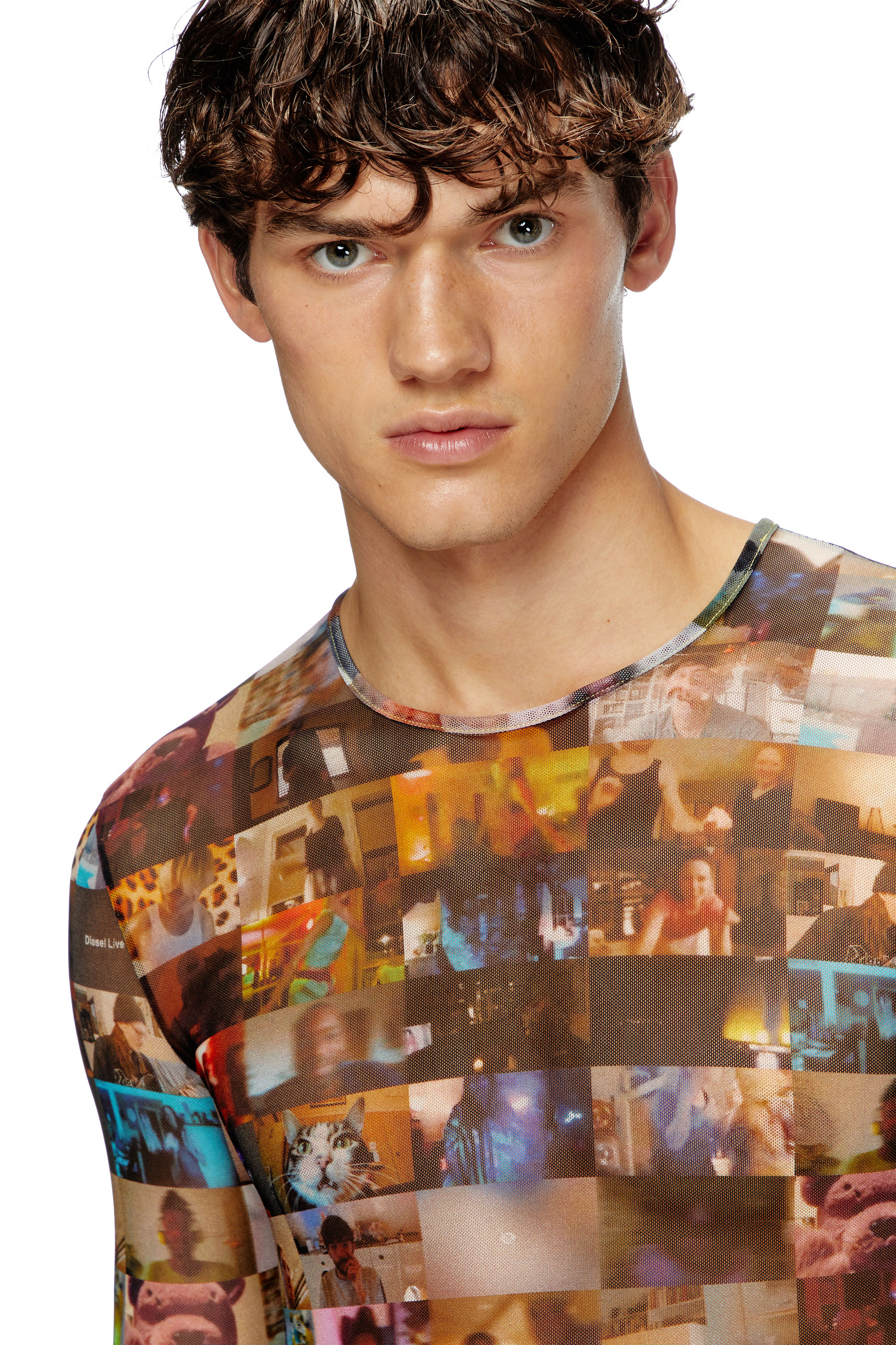 Men's Stretch tulle top with Livestream print | Multicolor | Diesel