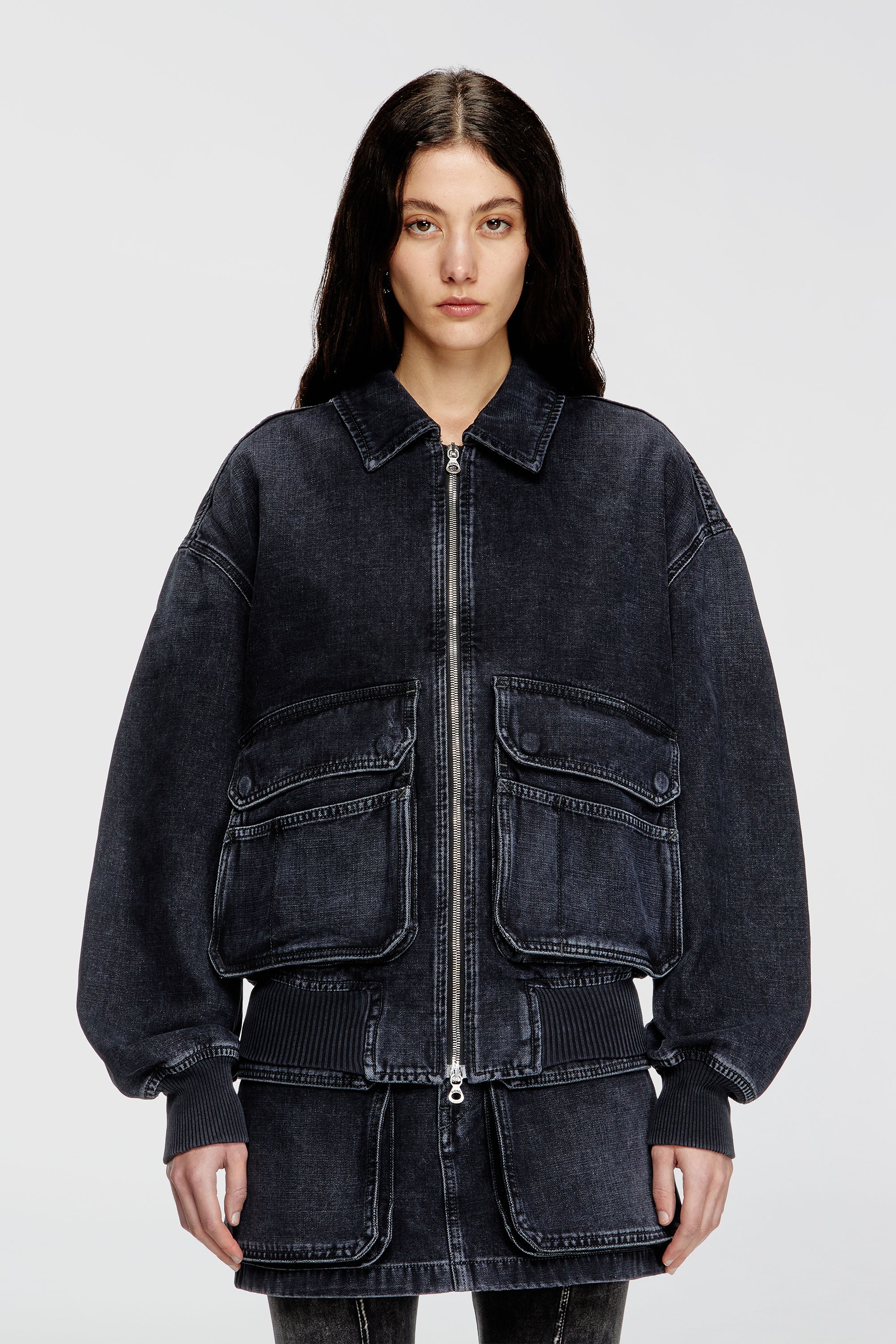 Diesel - D-KURZ, Chaqueta de denim con tejido batavia Unisex in Negro - 1