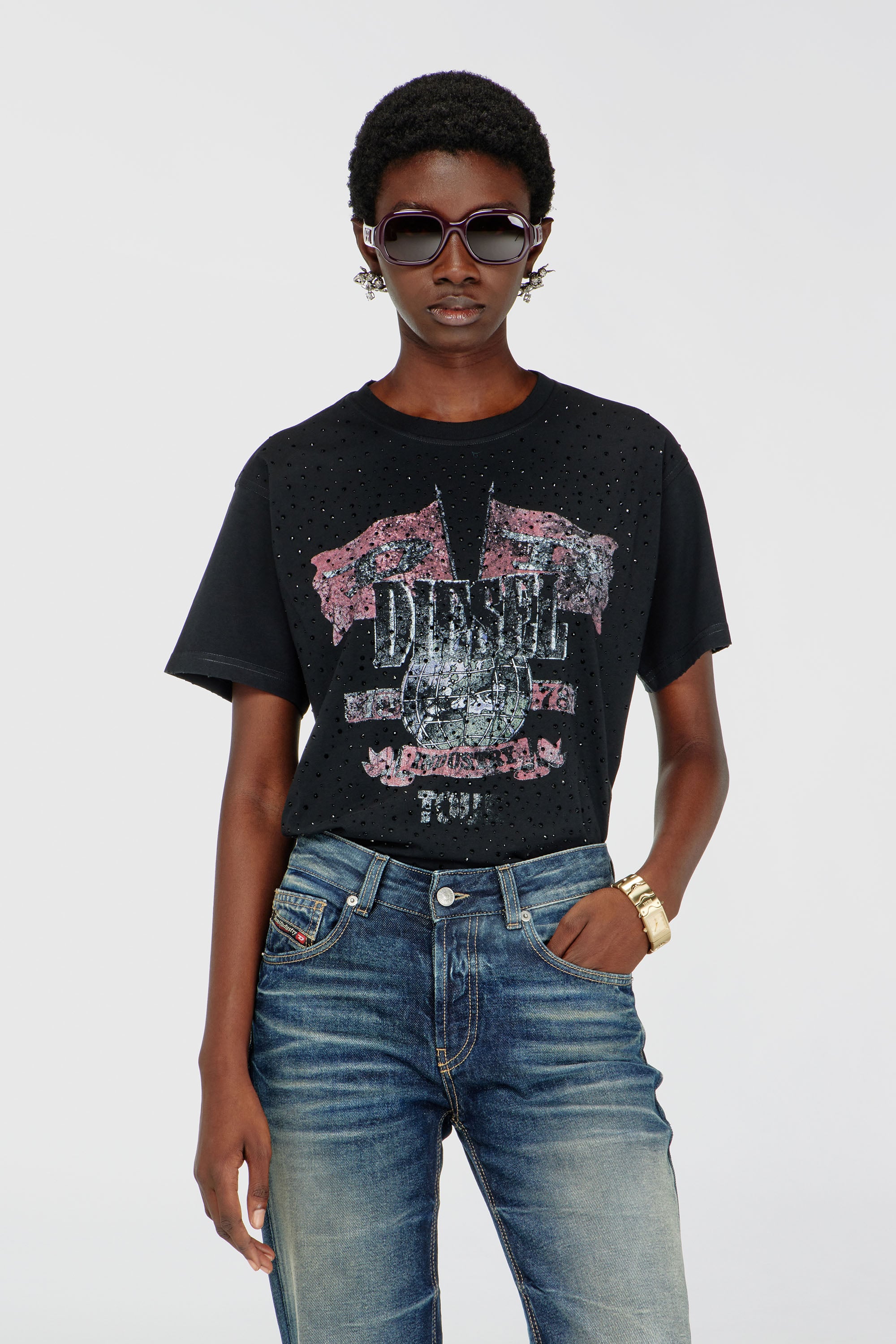 Diesel - T-MARLY, T-shirt avec graphismes de concert et cristaux Femme in ToBeDefined - 1