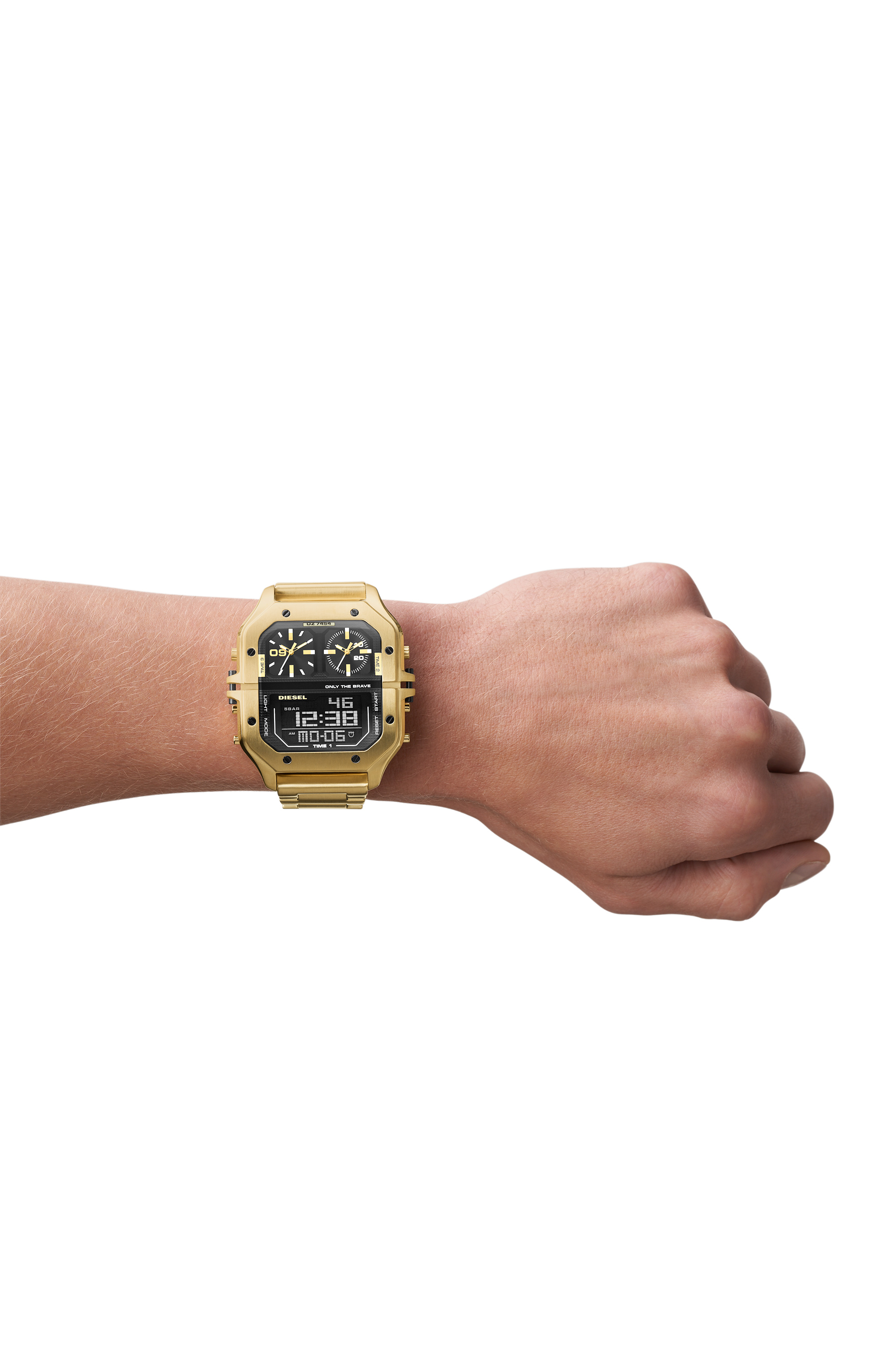 DZ7454 Man: Clasher Ana-Digi gold-tone stainless steel watch