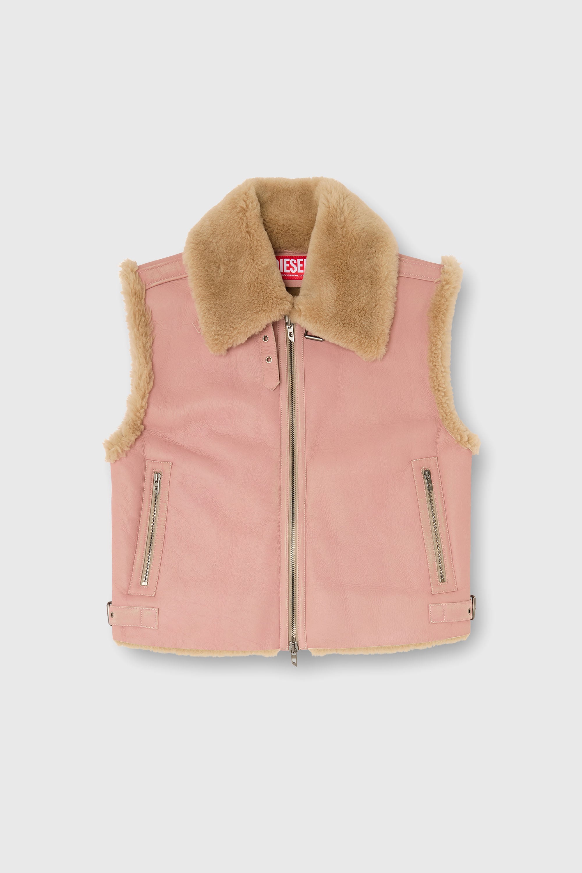 Diesel - L-HONT, Gilet en cuir shearling Homme in Rose - 2