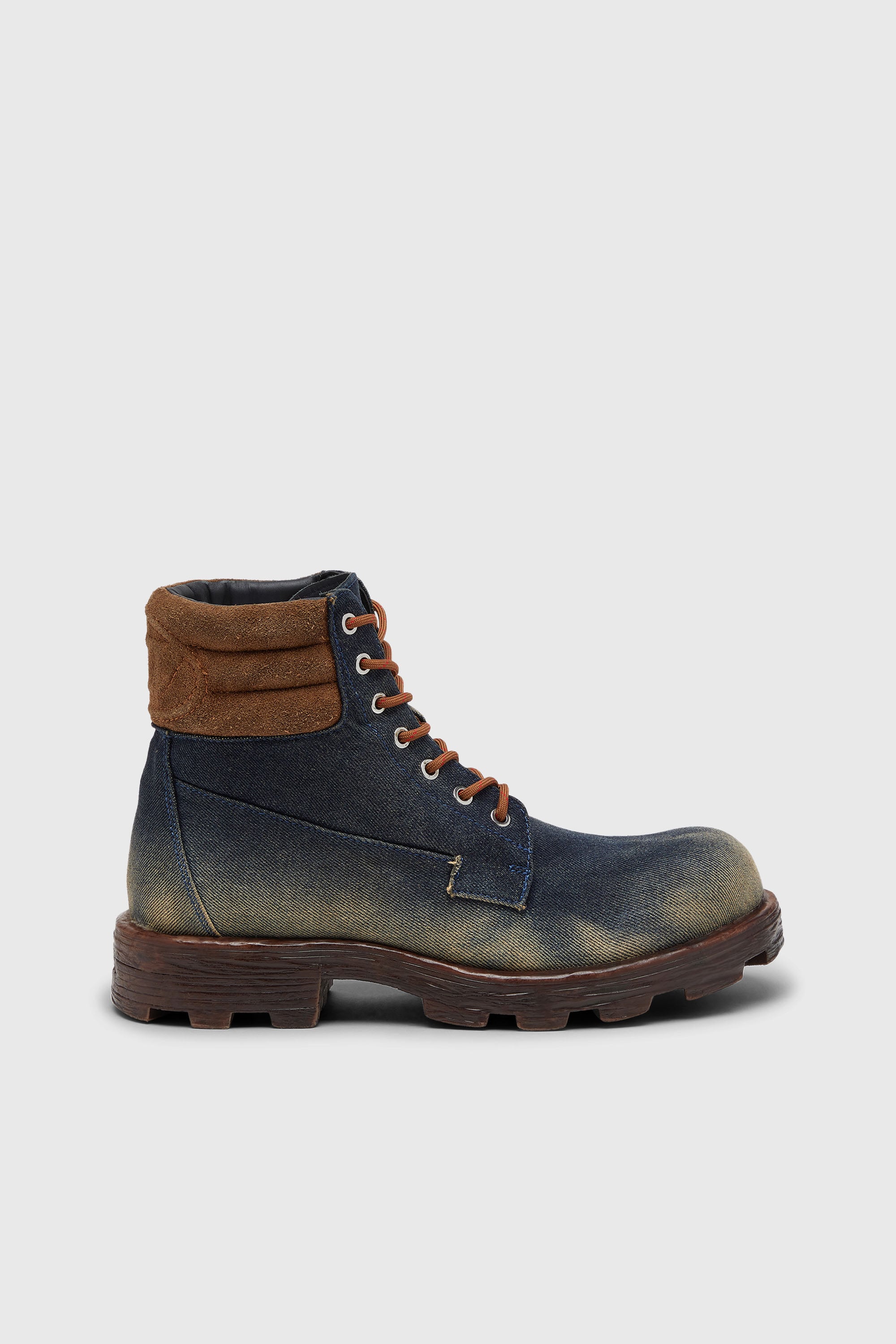 Diesel - D-HAMMER LACE UP W, D-Hammer-Botas de combate en denim y ante Mujer in Azul marino - 1