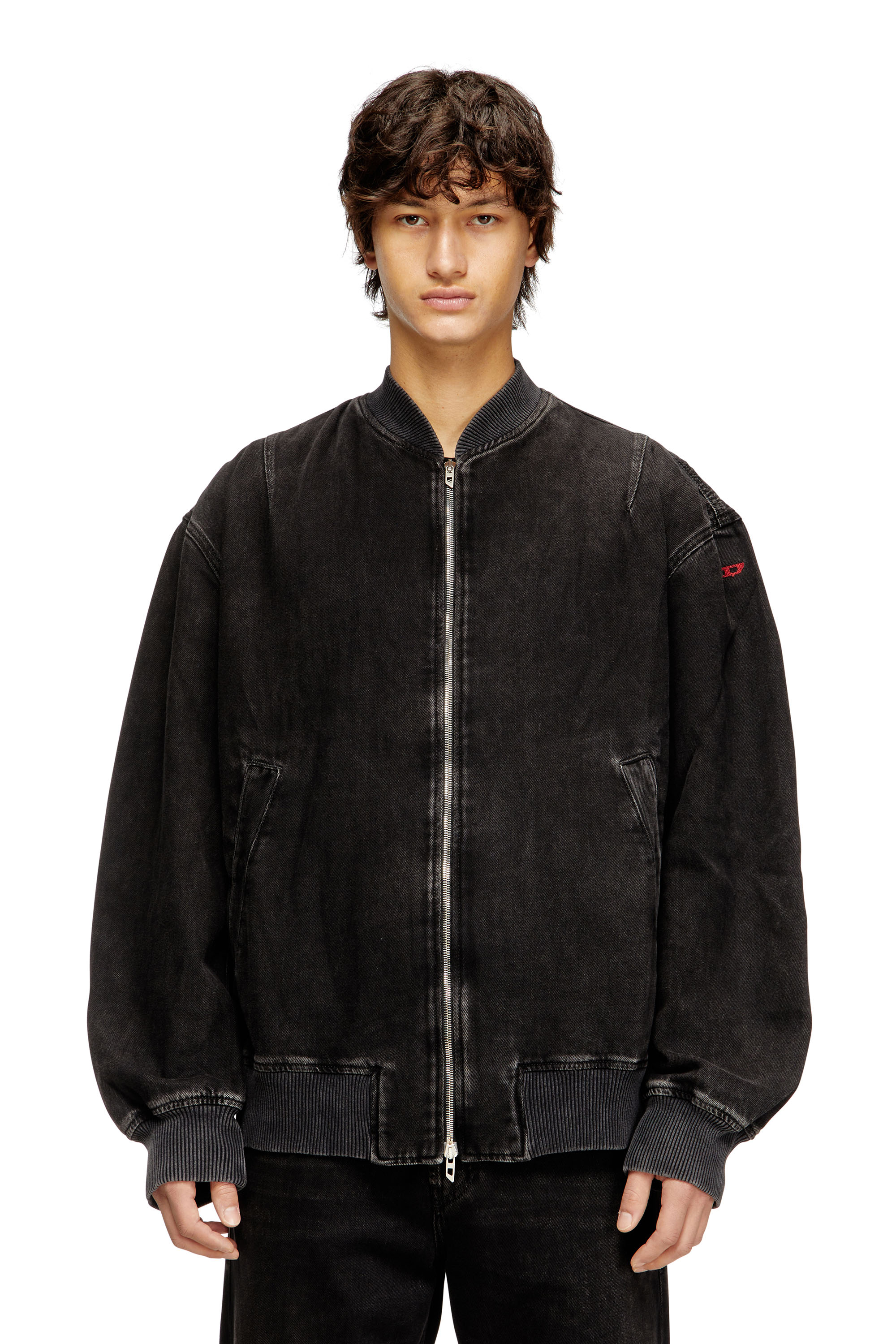 Diesel - D-VINZ, Veste bomber en denim délavé Homme in Noir - 1