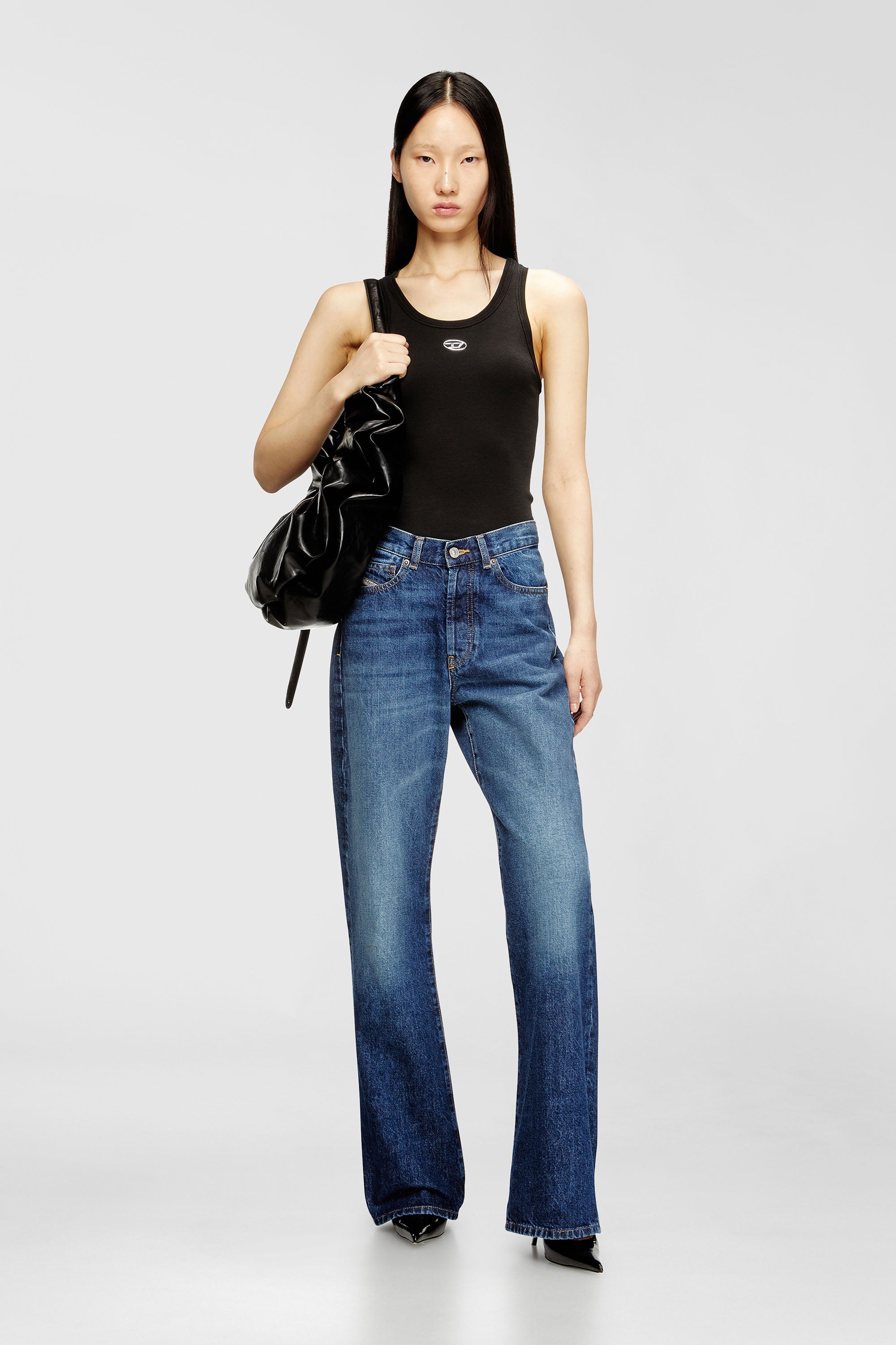 Diesel - T-ANKI-OD, Female's Slim ribbed tank top with metallic Oval D in Black - 2