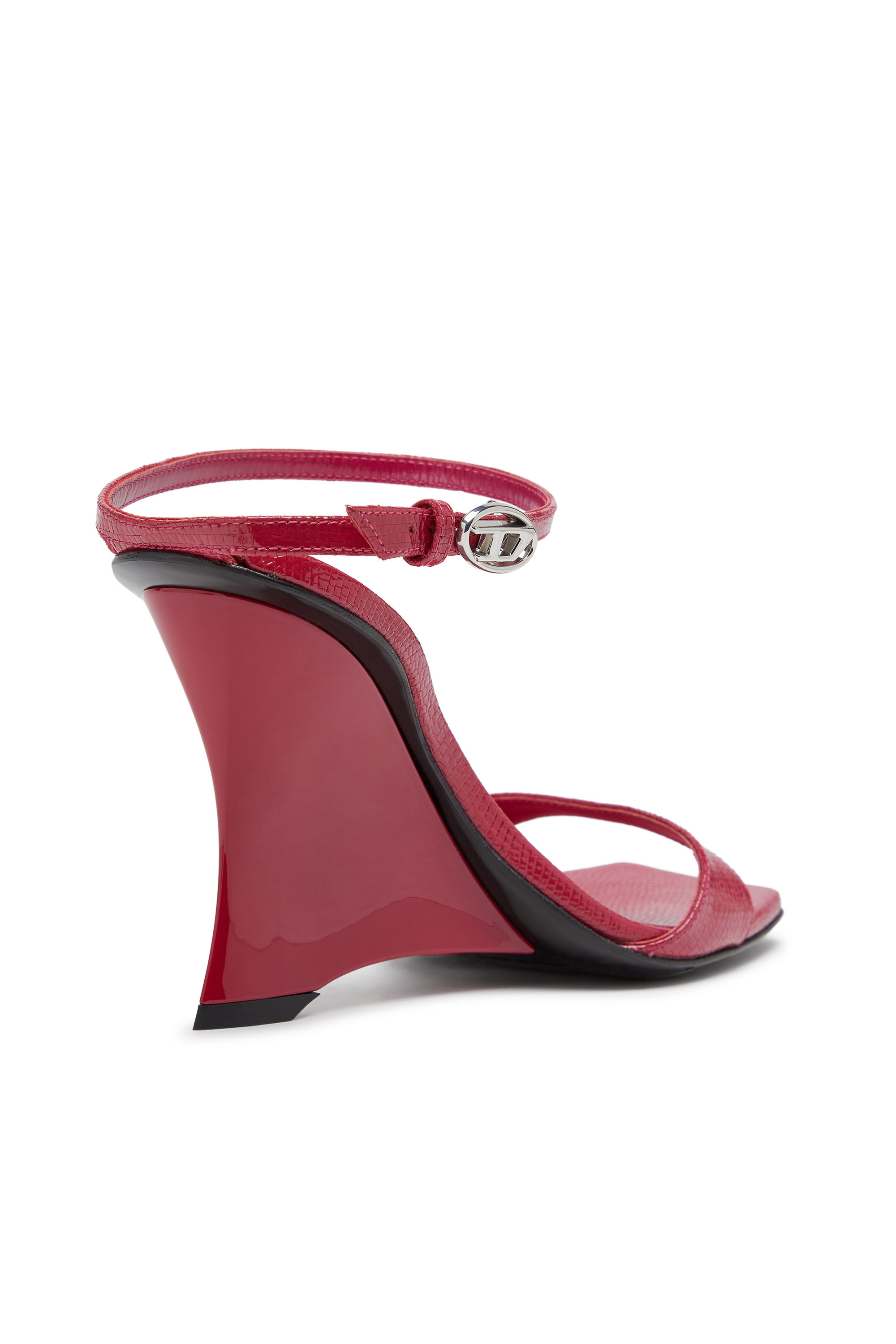 Diesel - D-AMBER SANDAL WEDGE, Sandalias de cuña en cuero efecto lagarto Mujer in Rosa - 4