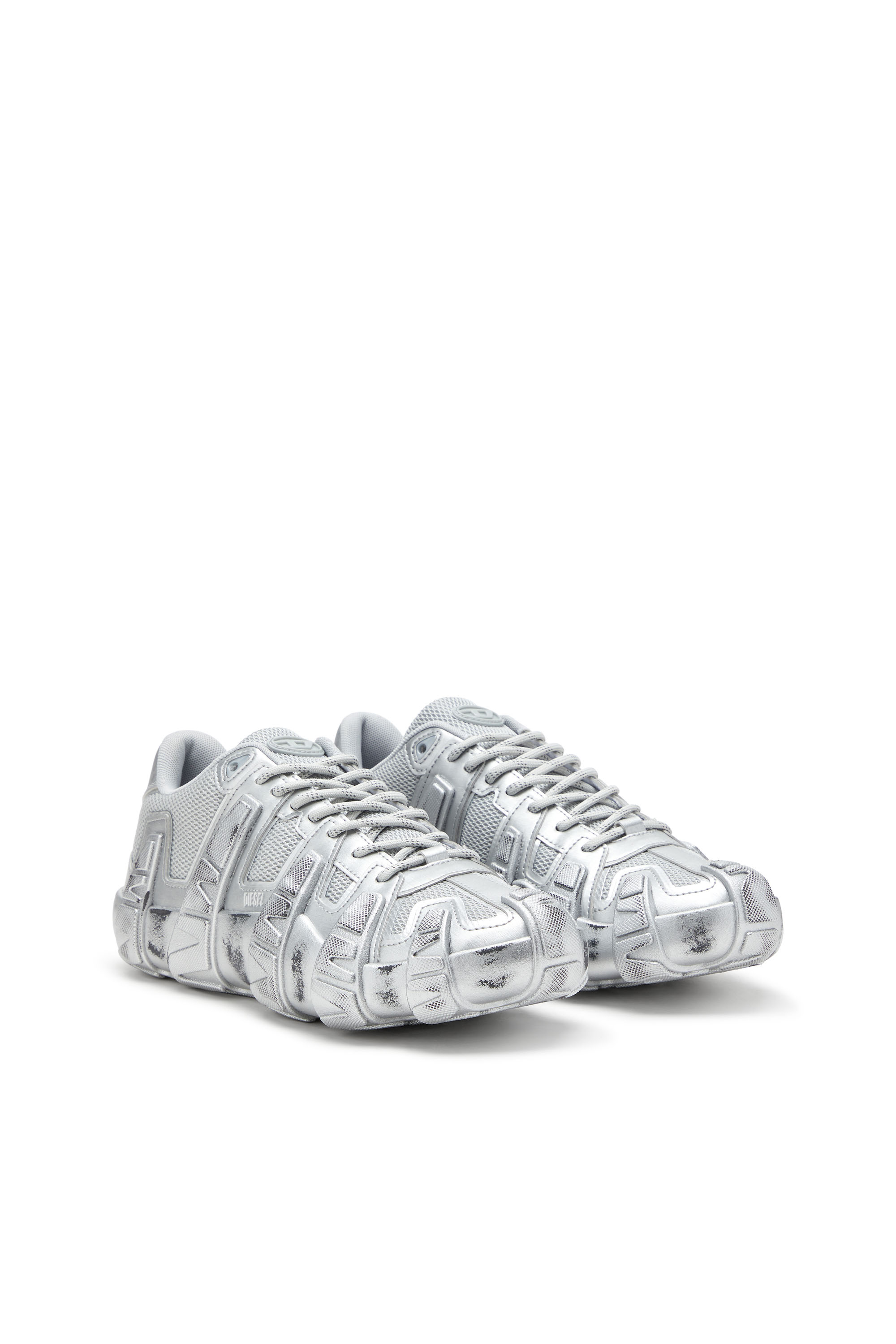 Diesel - S-D-GRIFFE LOW, Male's S-D-Griffe-Metallic sneakers in mesh and PU in Silver - 2