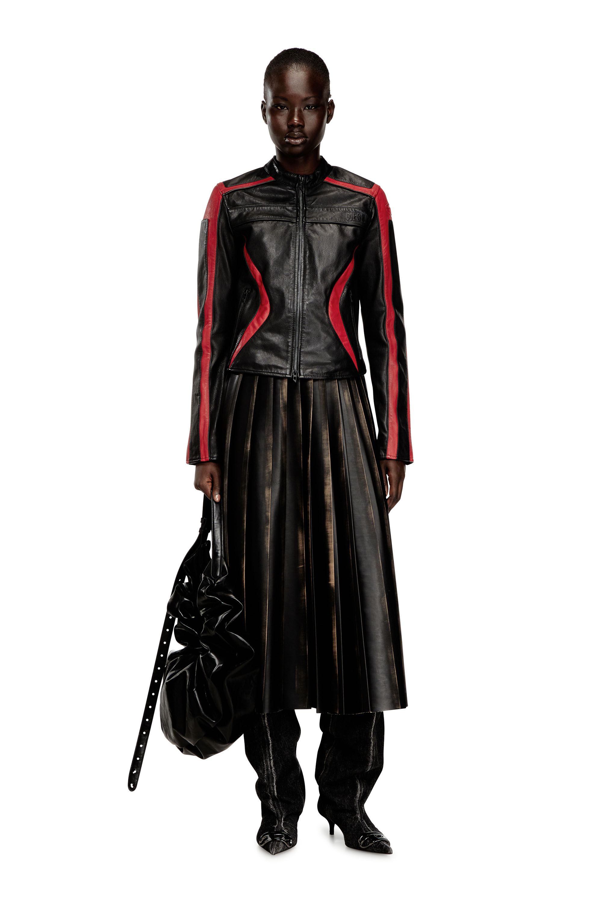 Diesel - O-SAKA, Female's Distressed pleated midi skirt in Black/Brown - 2