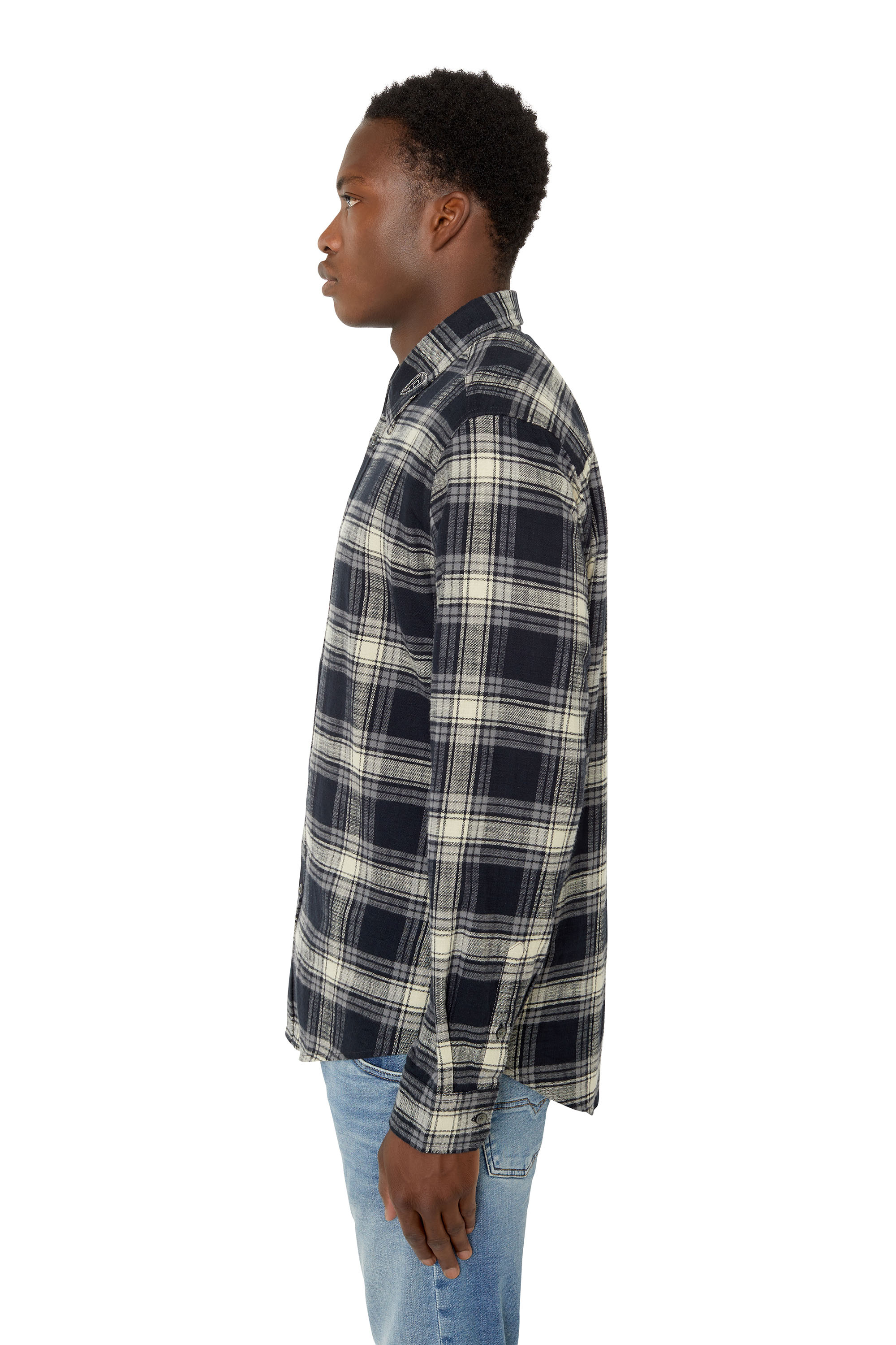 Diesel - S-UMBE-CHECK-NW, Man's Checked shirt in slub flannel in Black/Grey - 6