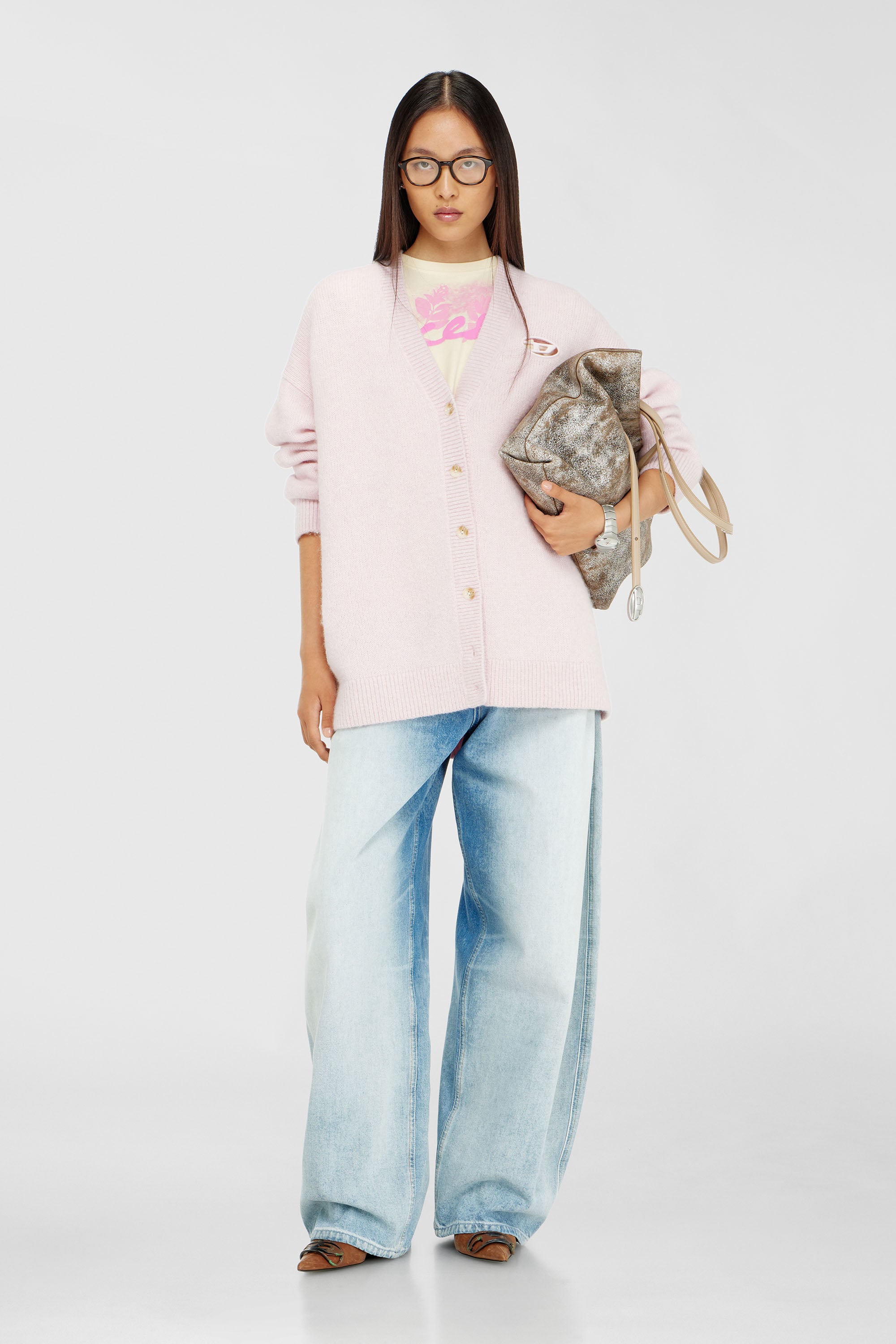 Diesel - M-AREELA, Cardigan en m&eacute;lange de laine et d'alpaga Femme in Rose - 2