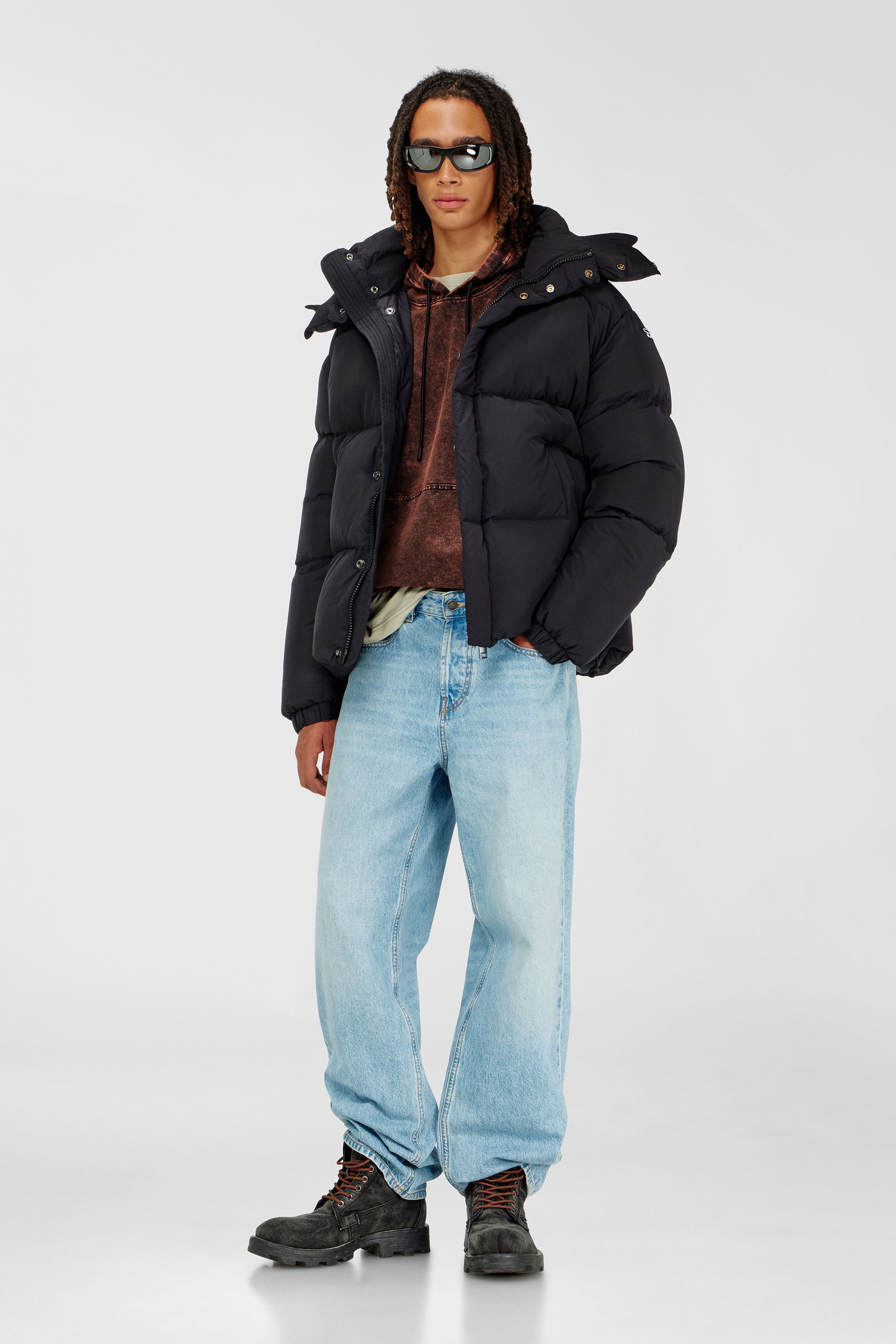 Diesel - W-ROLFYS, Man's Down jacket in recycled nylon taslan in Black - 2