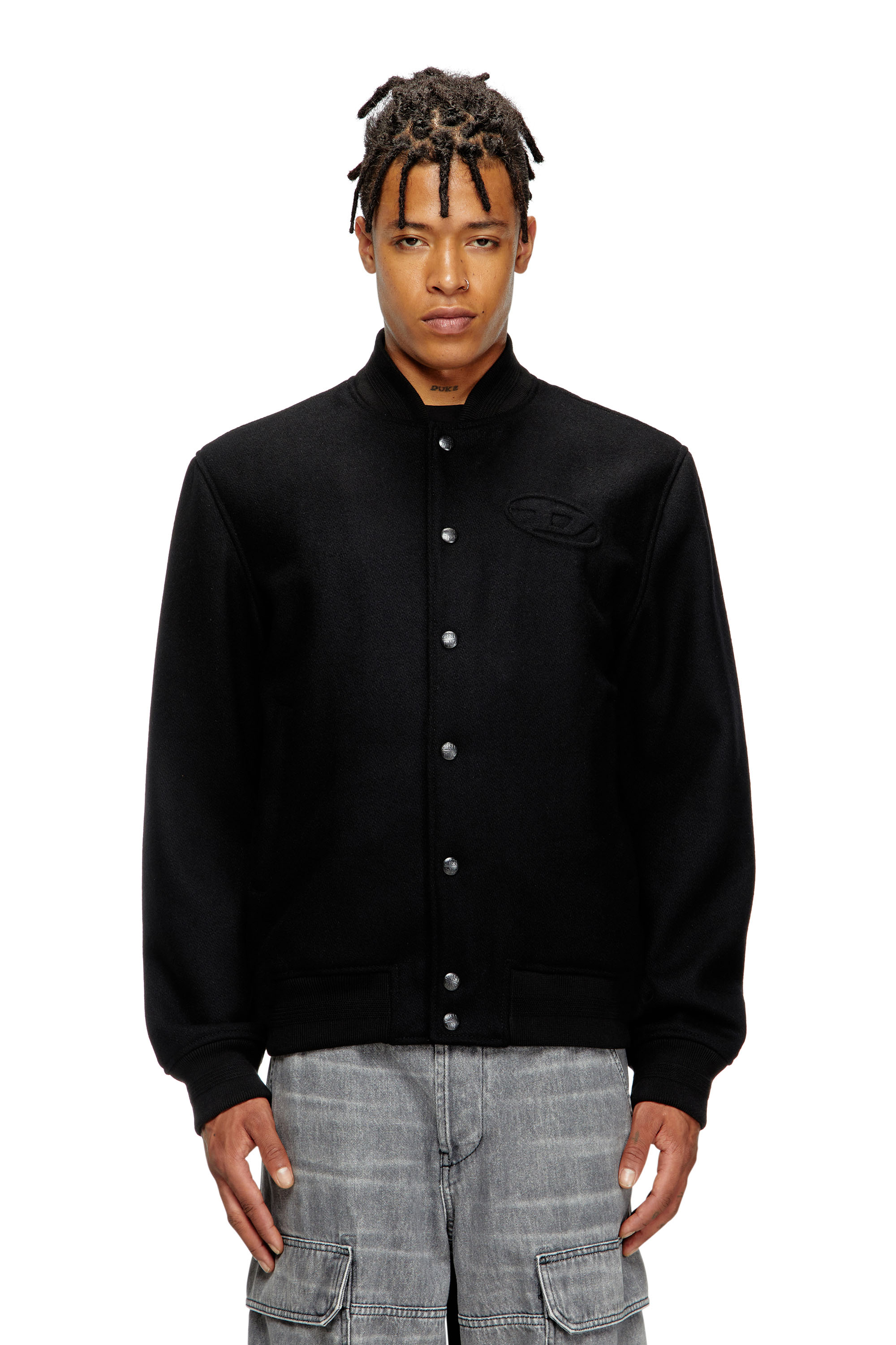 Diesel - J-ARRY, Male's Padded bomber jacket in wool blend in Black - 1