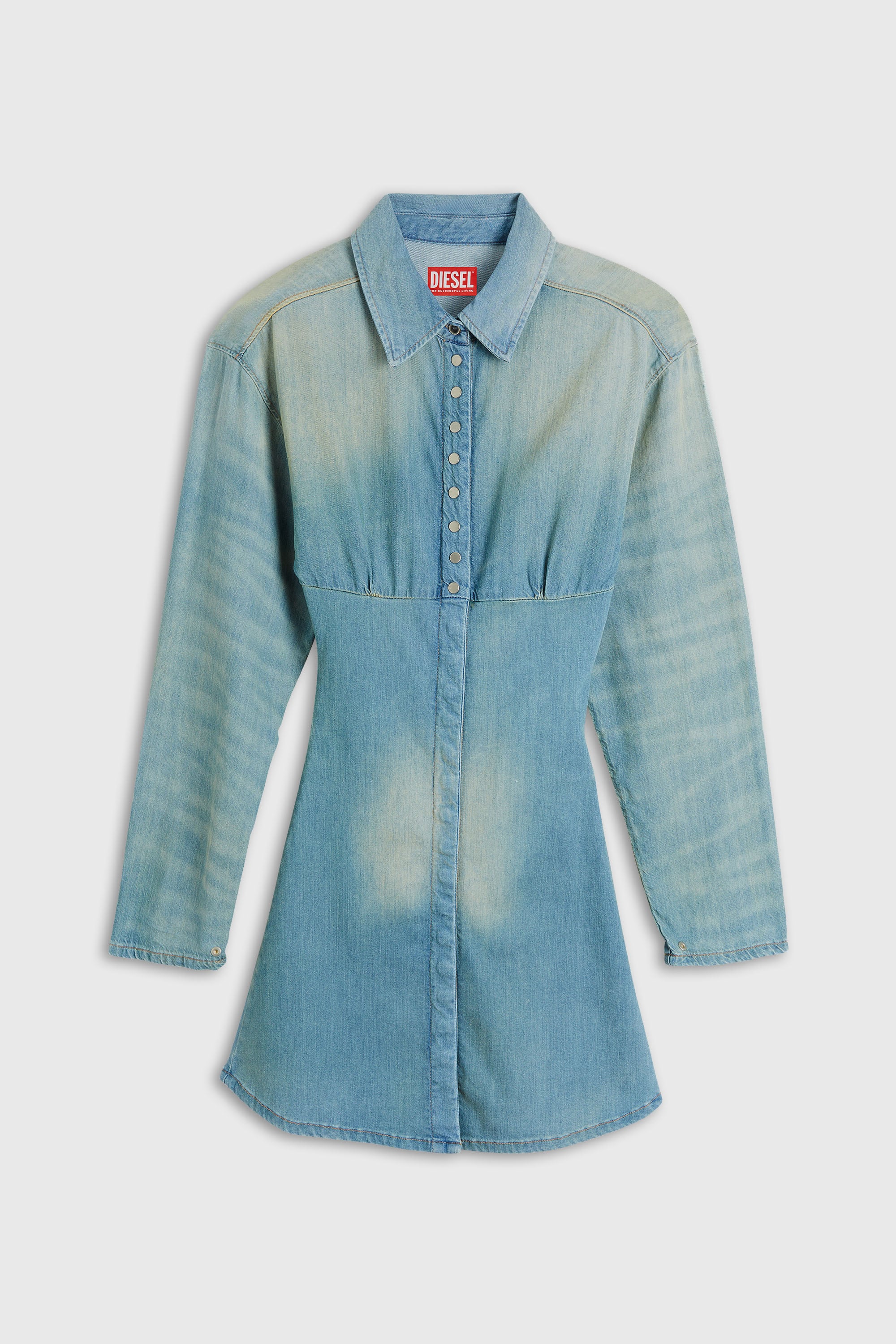 Diesel - DE-VIOLIM-S, Robe-chemise mini en denim &agrave; design segment&eacute; Femme in Bleu - 2