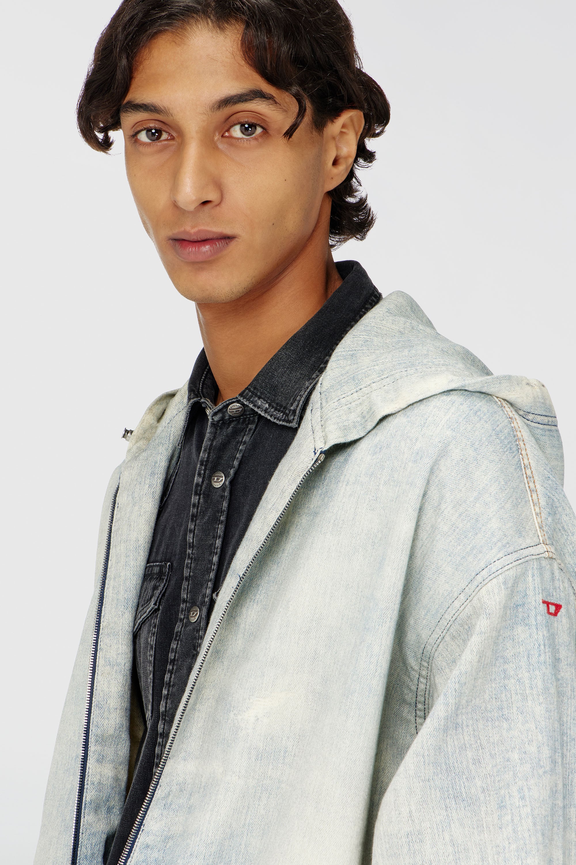 Diesel - D-WYNNY JOGG, Male's Hooded JoggJeans jacket with trompe l&rsquo;oeil in Light Blue - 4