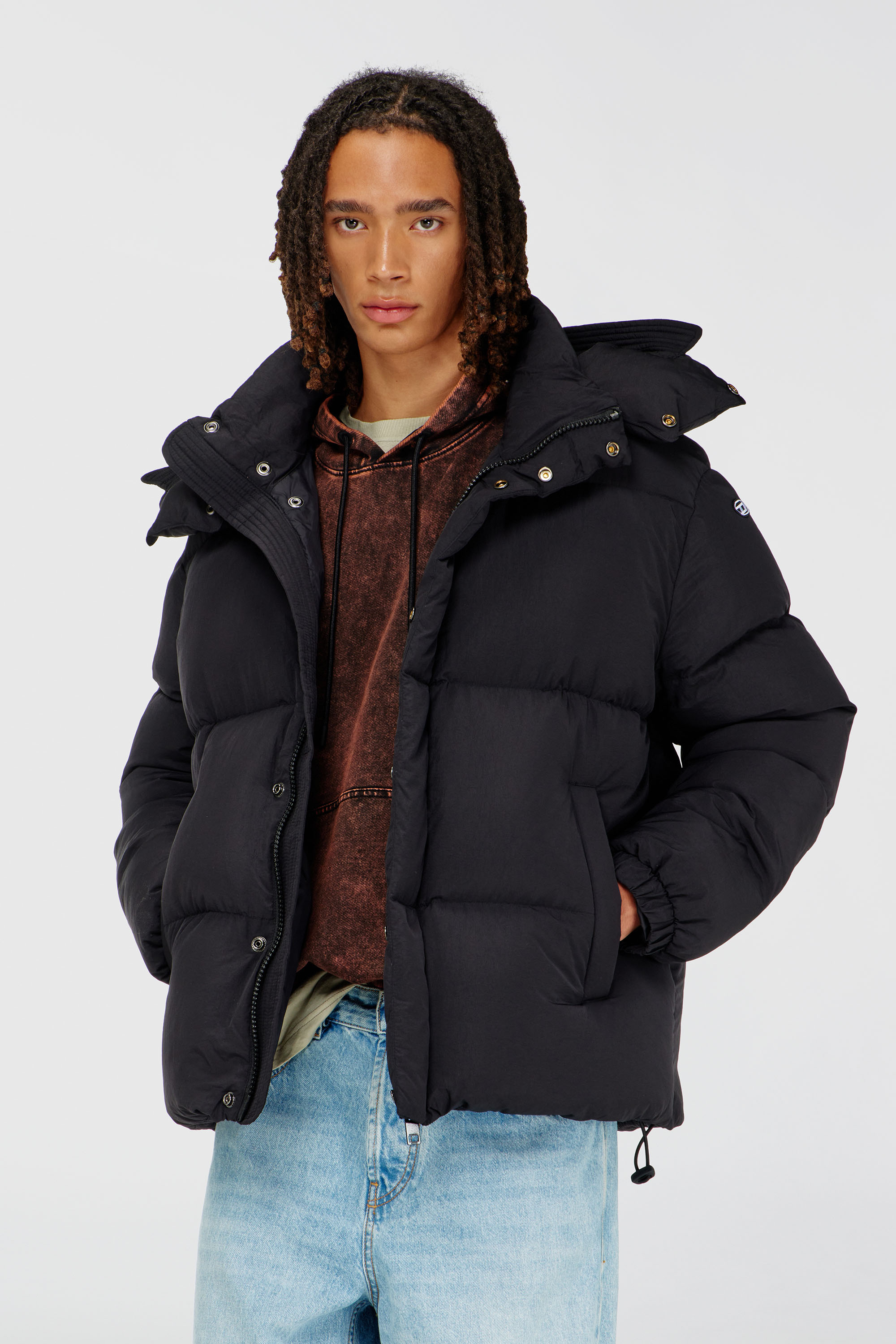 Diesel - W-ROLFYS, Man's Down jacket in recycled nylon taslan in Black - 1