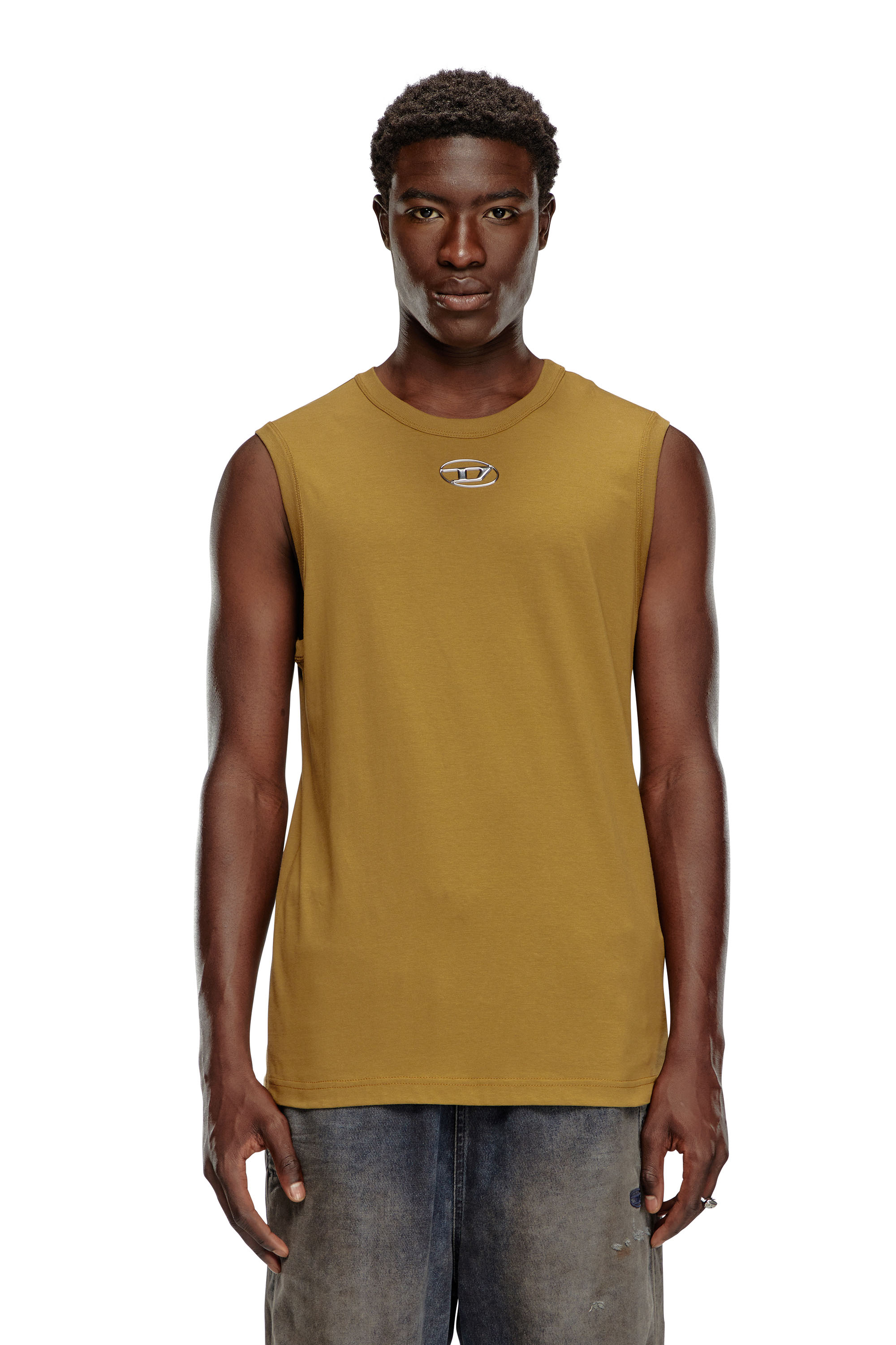 Diesel - T-BISCO-OD, Male's Tank top with injection-moulded Oval D in Light Brown - 1
