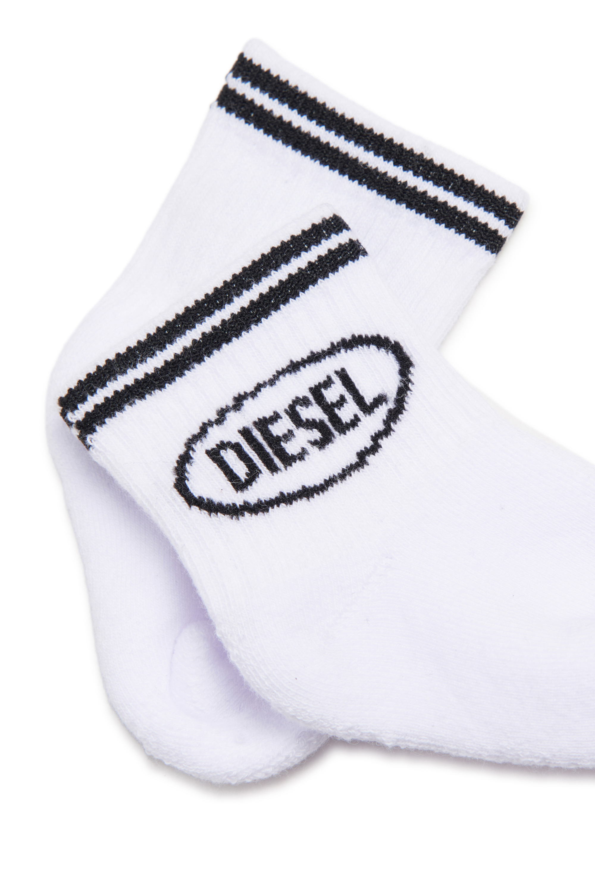 Diesel - ZOLPYB, Unisex's Cotton socks with striped cuffs in White/Black - 2