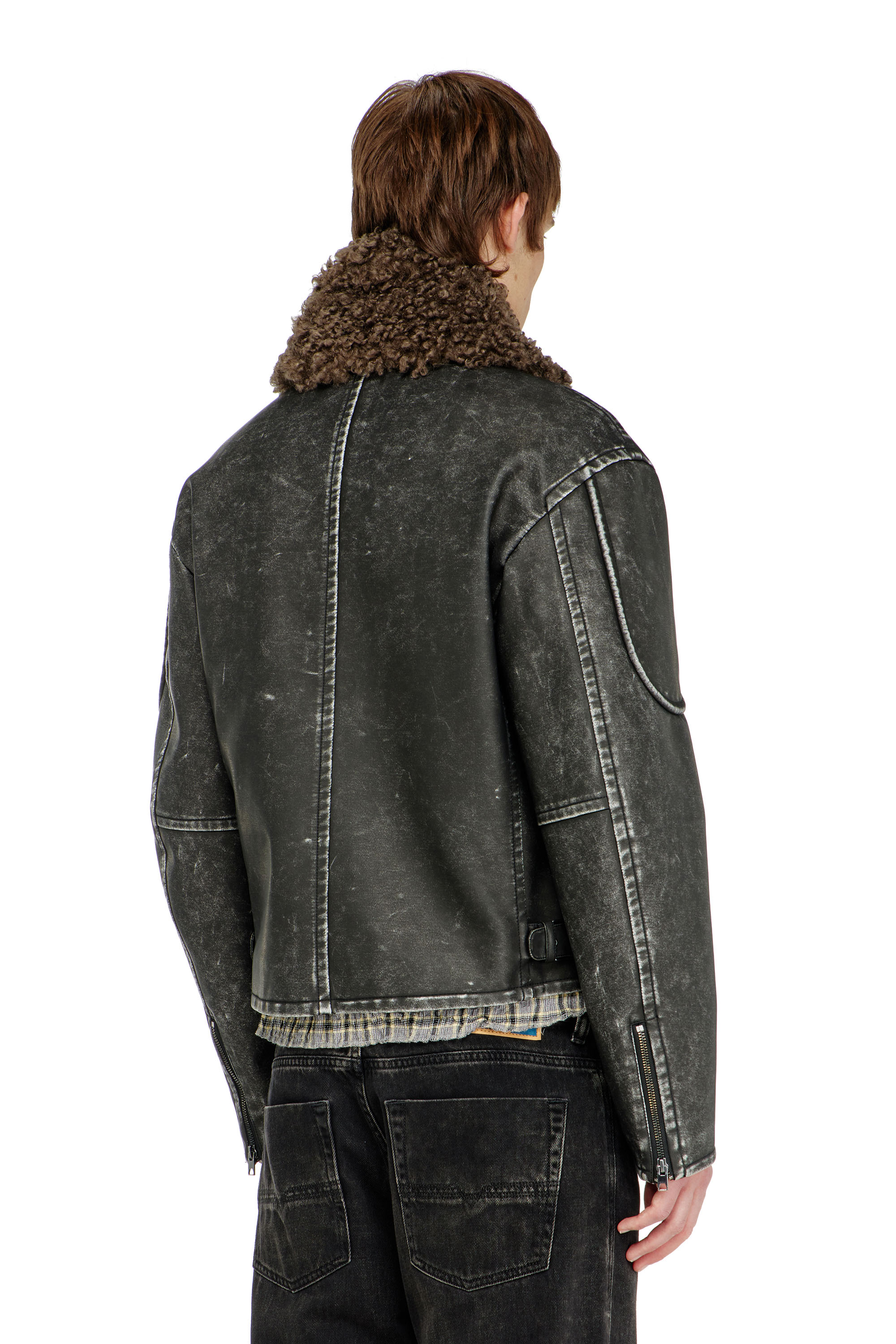 Diesel - W-ALEX, Chaqueta biker con cuello desmontable Hombre in Gris - 4