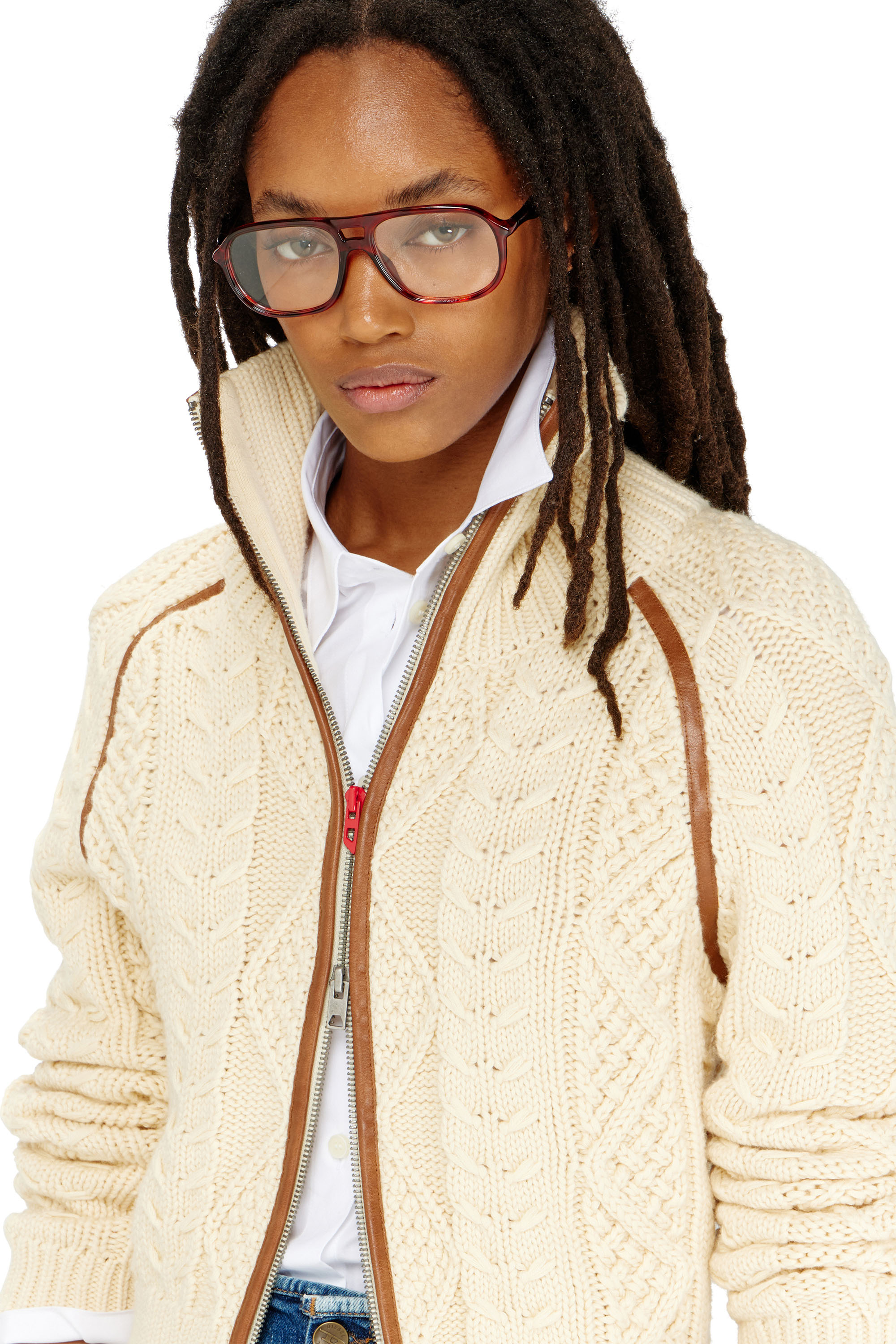 Diesel - M-INTELLE, Female's Cable-knit cardigan with contrast bands in null - 5
