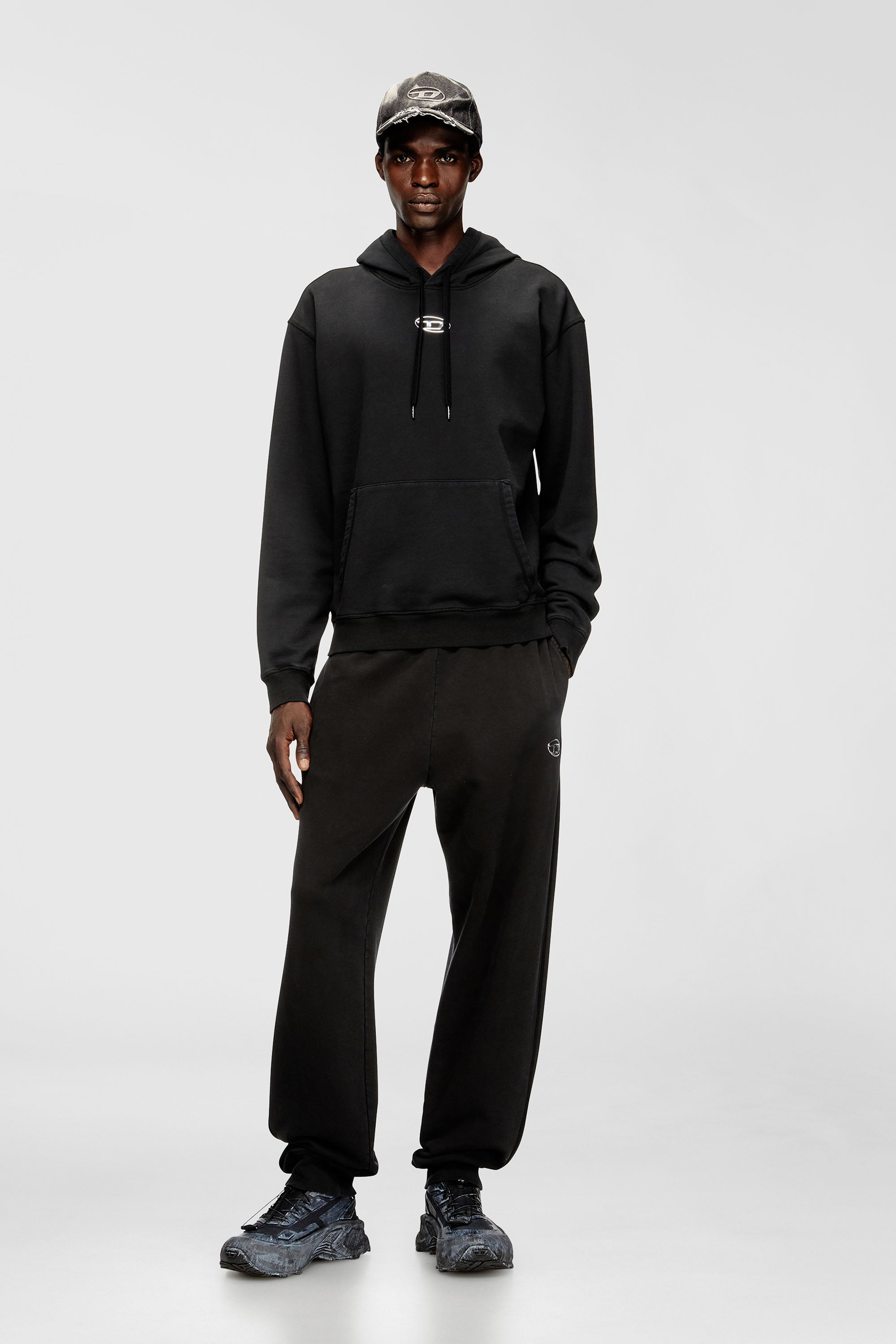 Diesel - S-NORM-HOOD-IOD, Male's Cotton hoodie with metallic Oval D in Black - 2