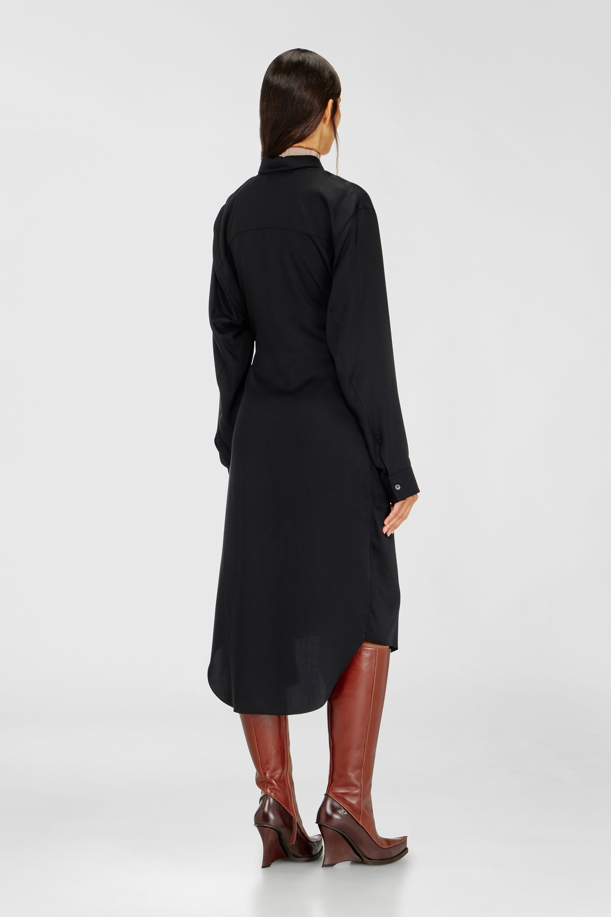 Diesel - D-ILETTA-S1, Vestido camisero midi con detalle retorcido Mujer in Negro - 4