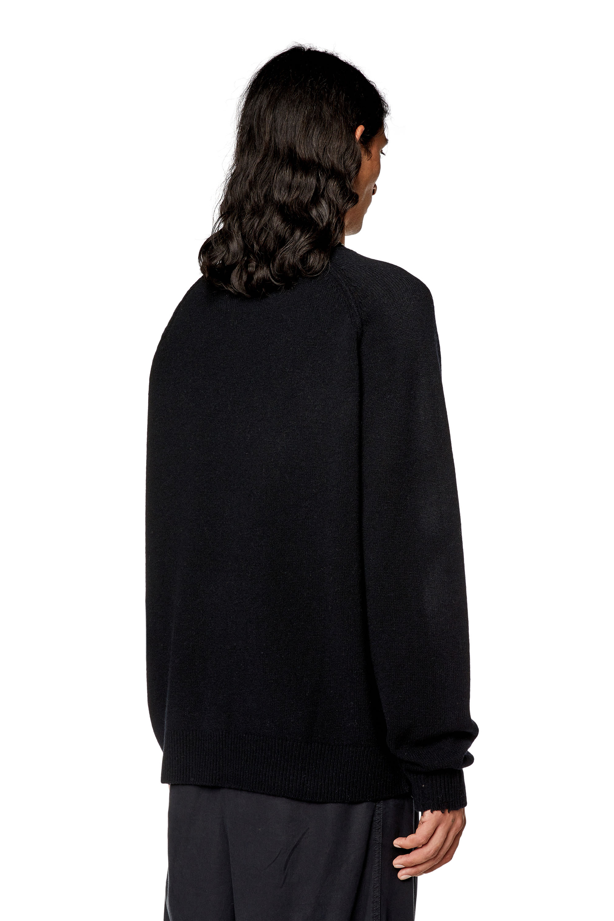 Men's Wool crewneck sweater with cut-up logo | Black | Diesel US