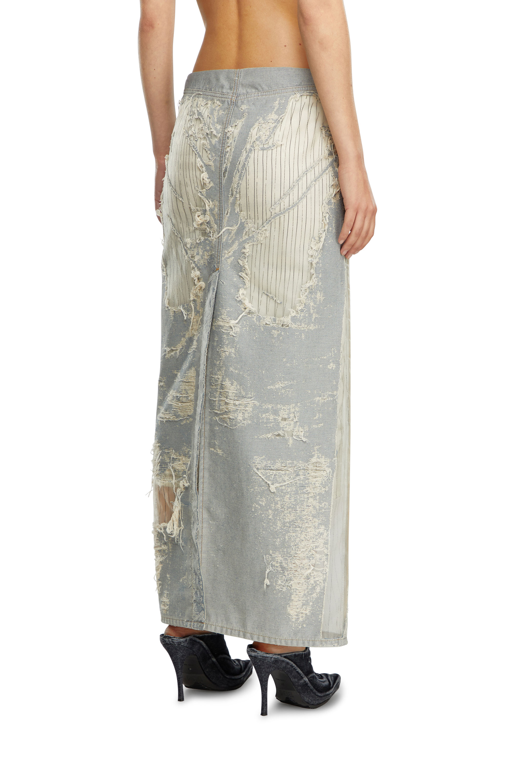 Diesel - DE-PIGO-FSE, Woman's Long skirt in pinstriped devor&eacute; denim in White - 4