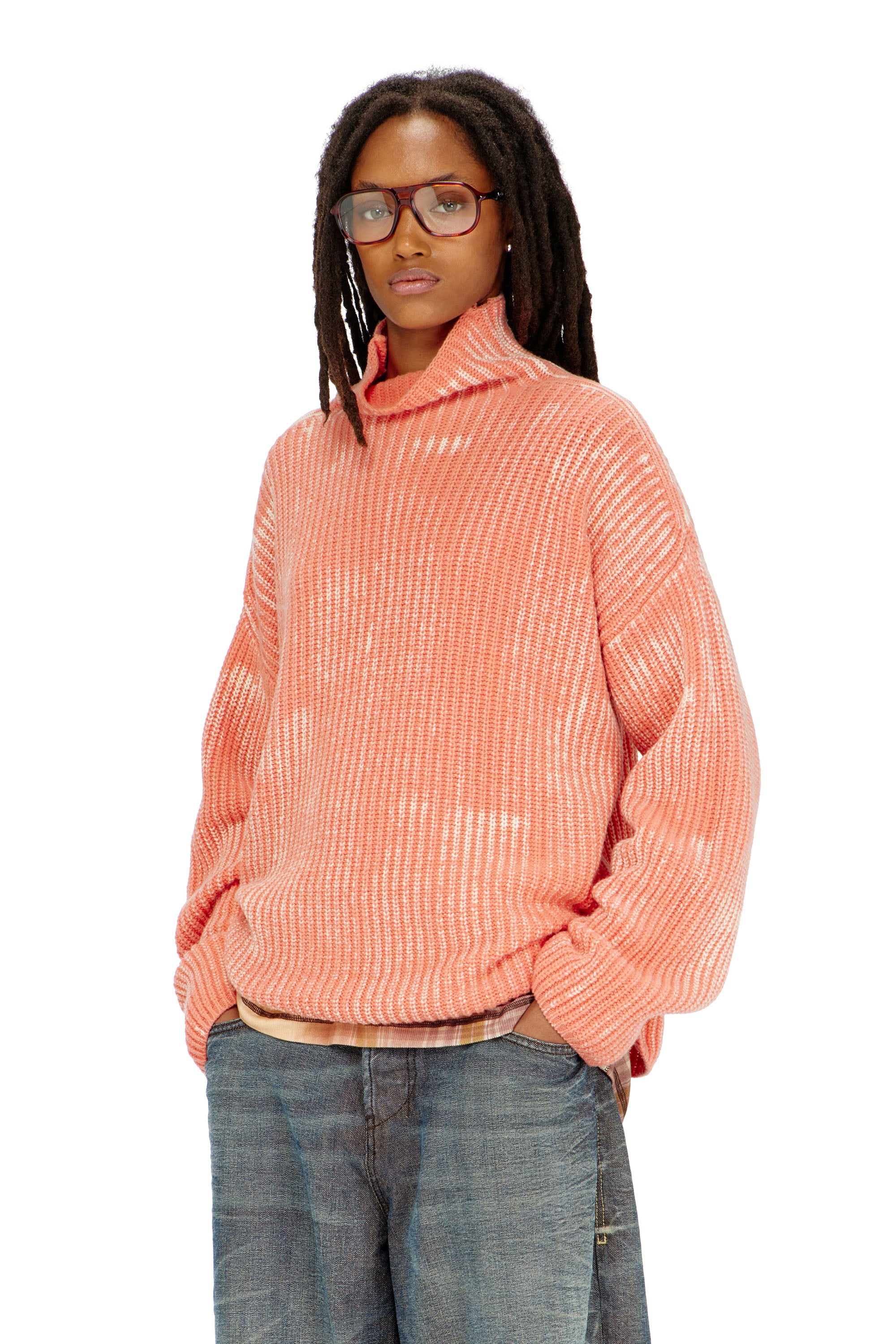 Diesel - M-AMET, Female's Funnel-neck jumper in ribbed wool blend in null - 1