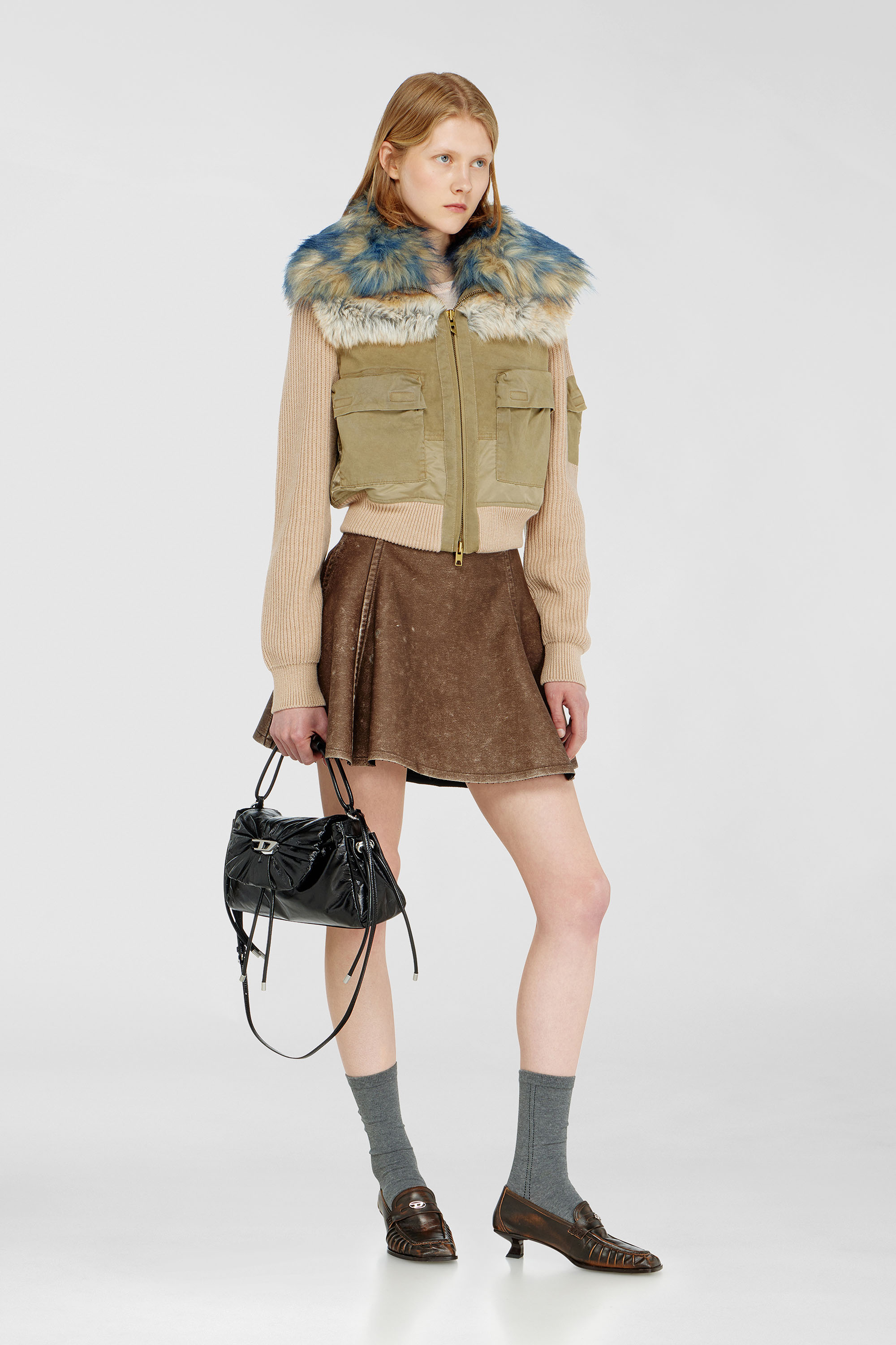 Diesel - G-USTAV, Female's Bomber jacket with rib-knit and plush trims in Beige - 2