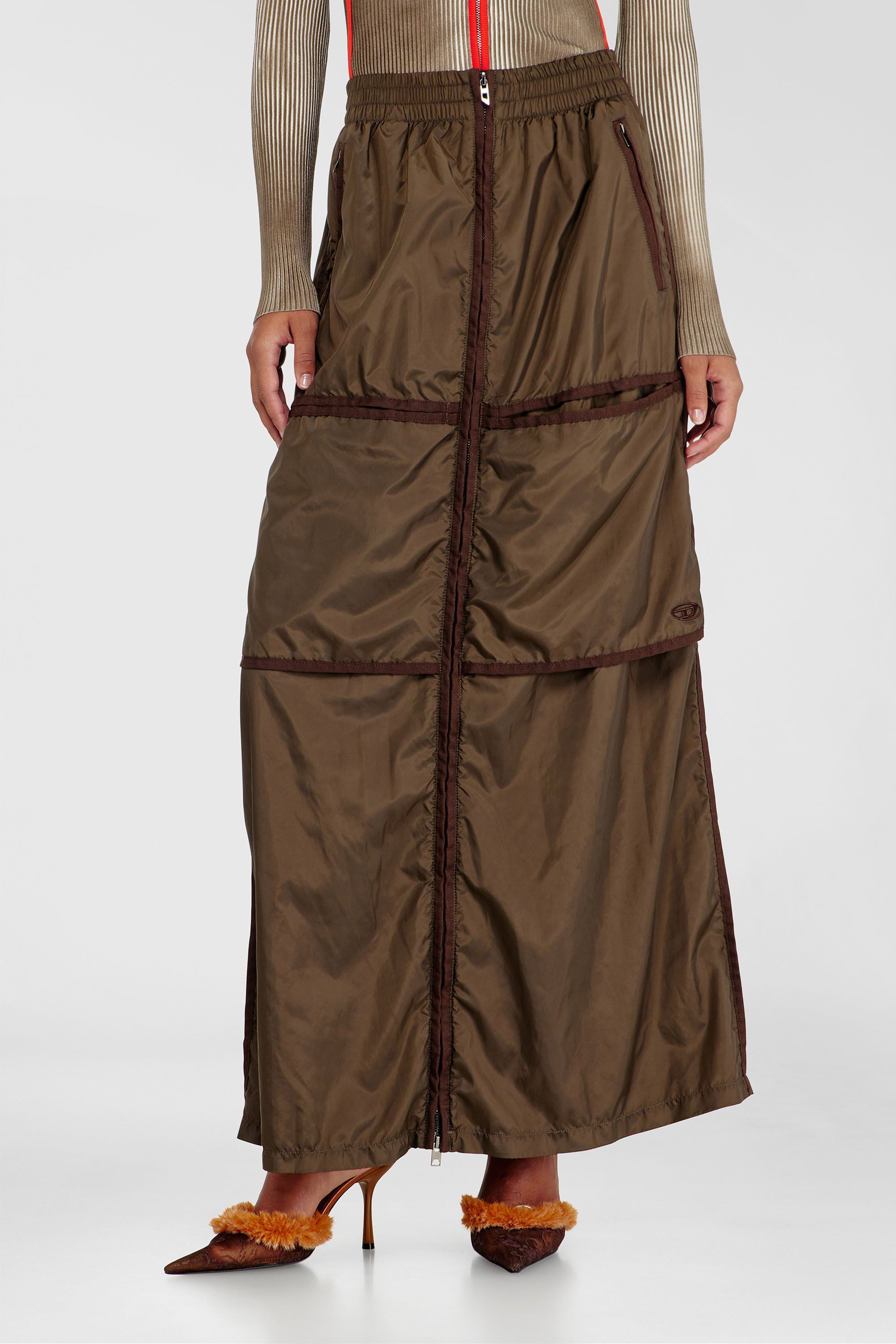 Diesel - O-HYTON, Woman's Windbreaker maxi skirt with front zip in Brown - 1
