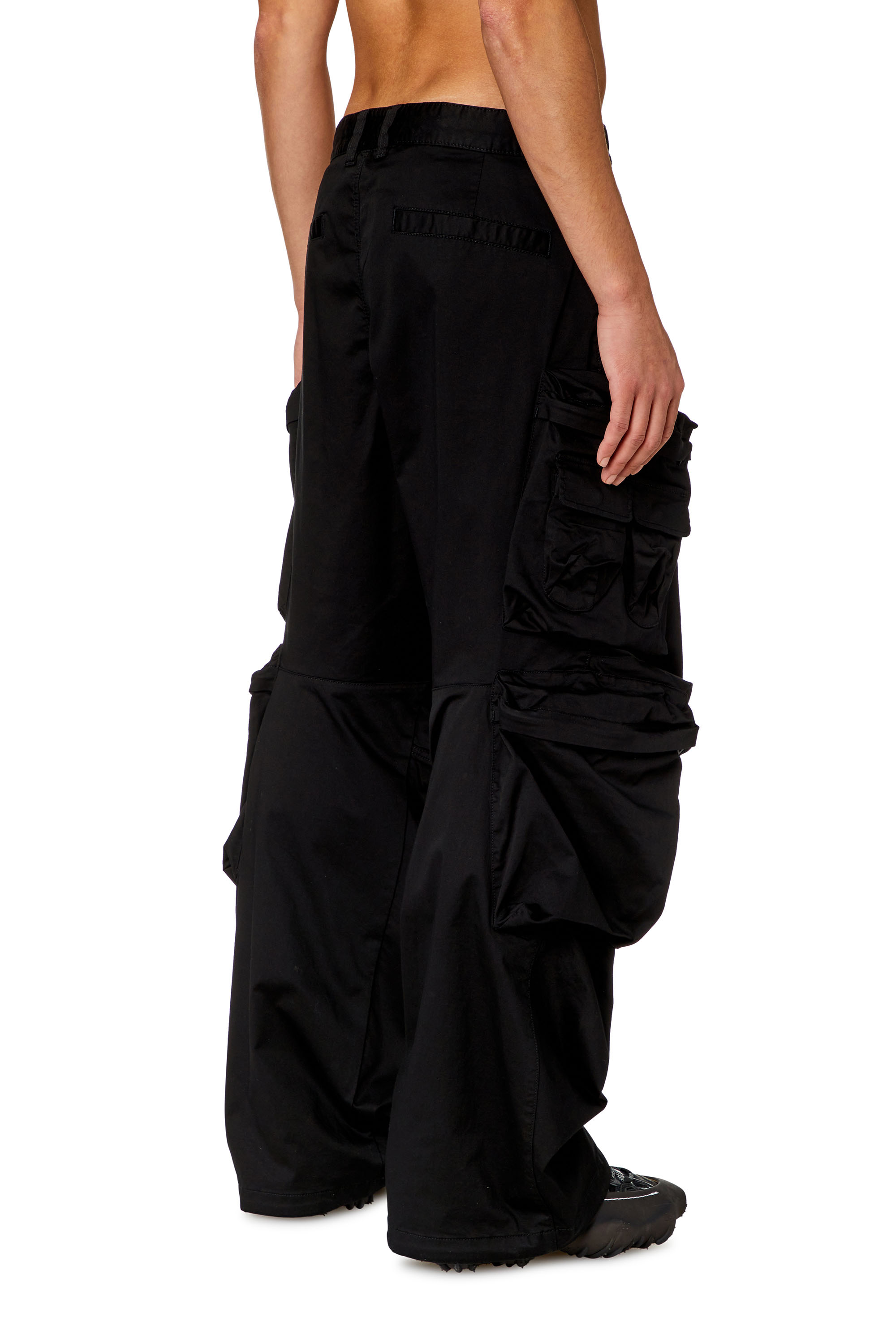 Diesel - P-HUGES-NEW, Man's Cargo pants in stretch cotton satin in Black - 5
