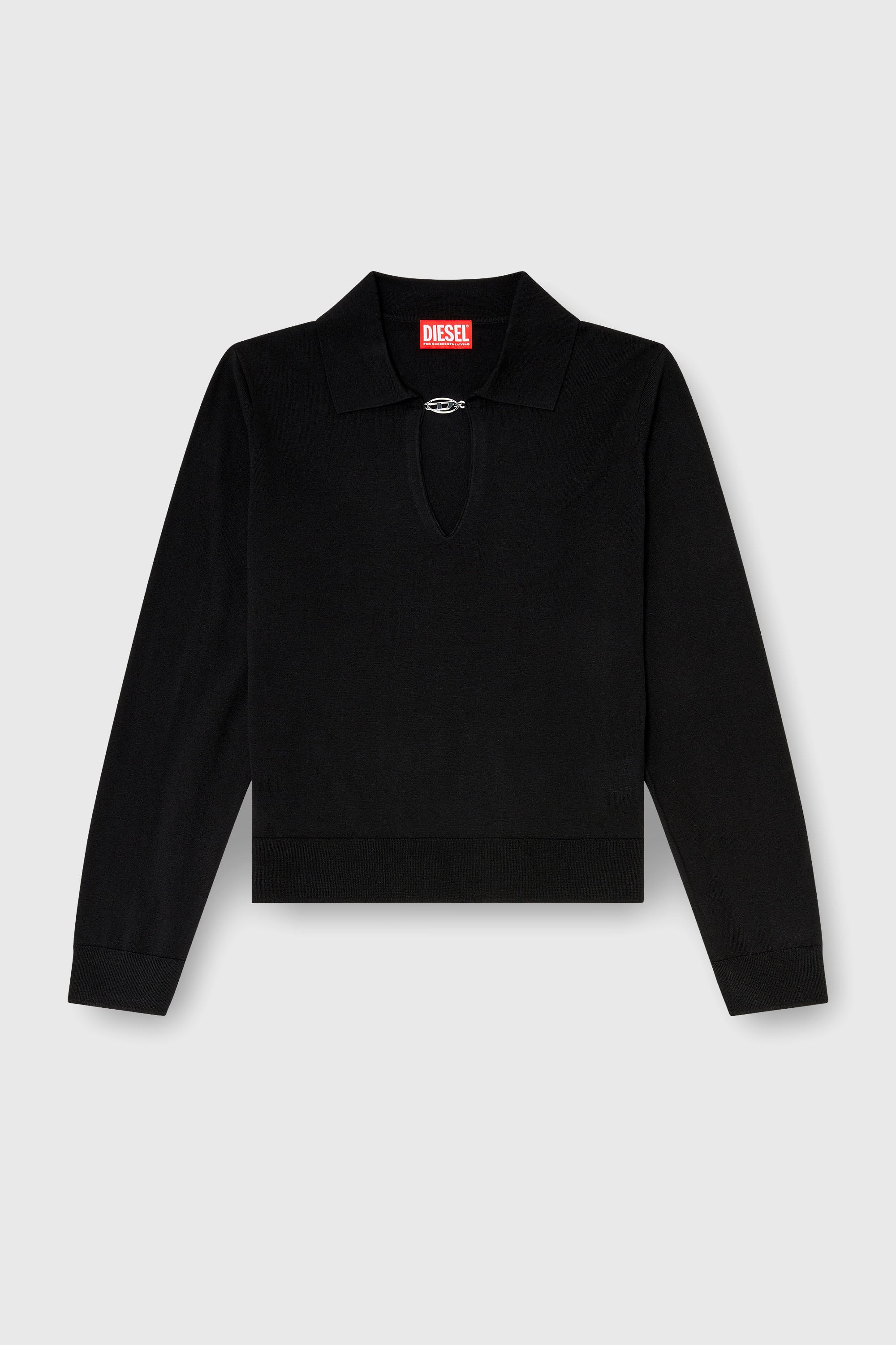 Diesel - M-LILLI, Woman's Silk-blend polo jumper with Oval D plaque in Black - 2