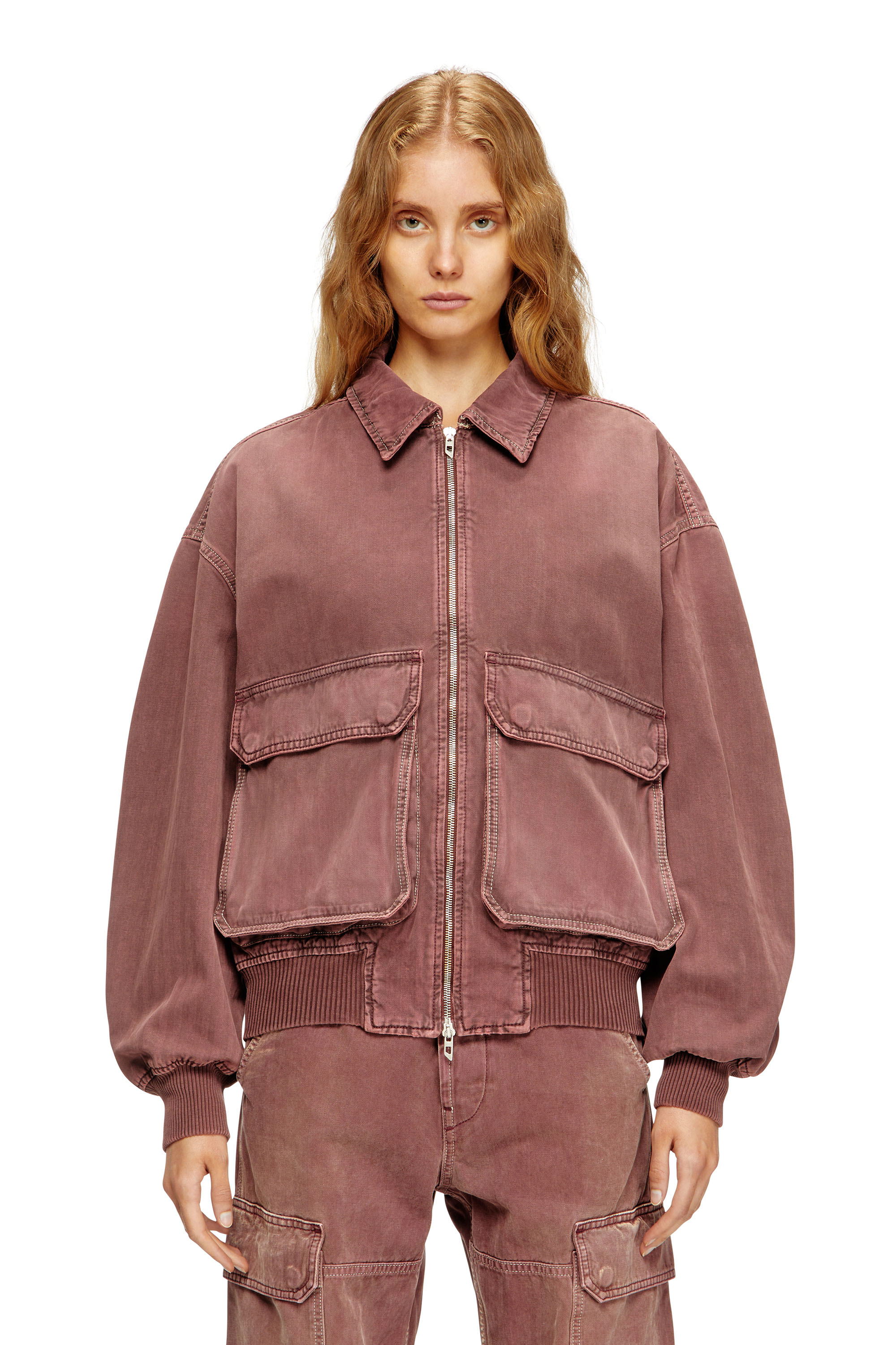 Diesel - D-KURZ, Veste en denim à chevrons coloré Mixte in Marron - 1