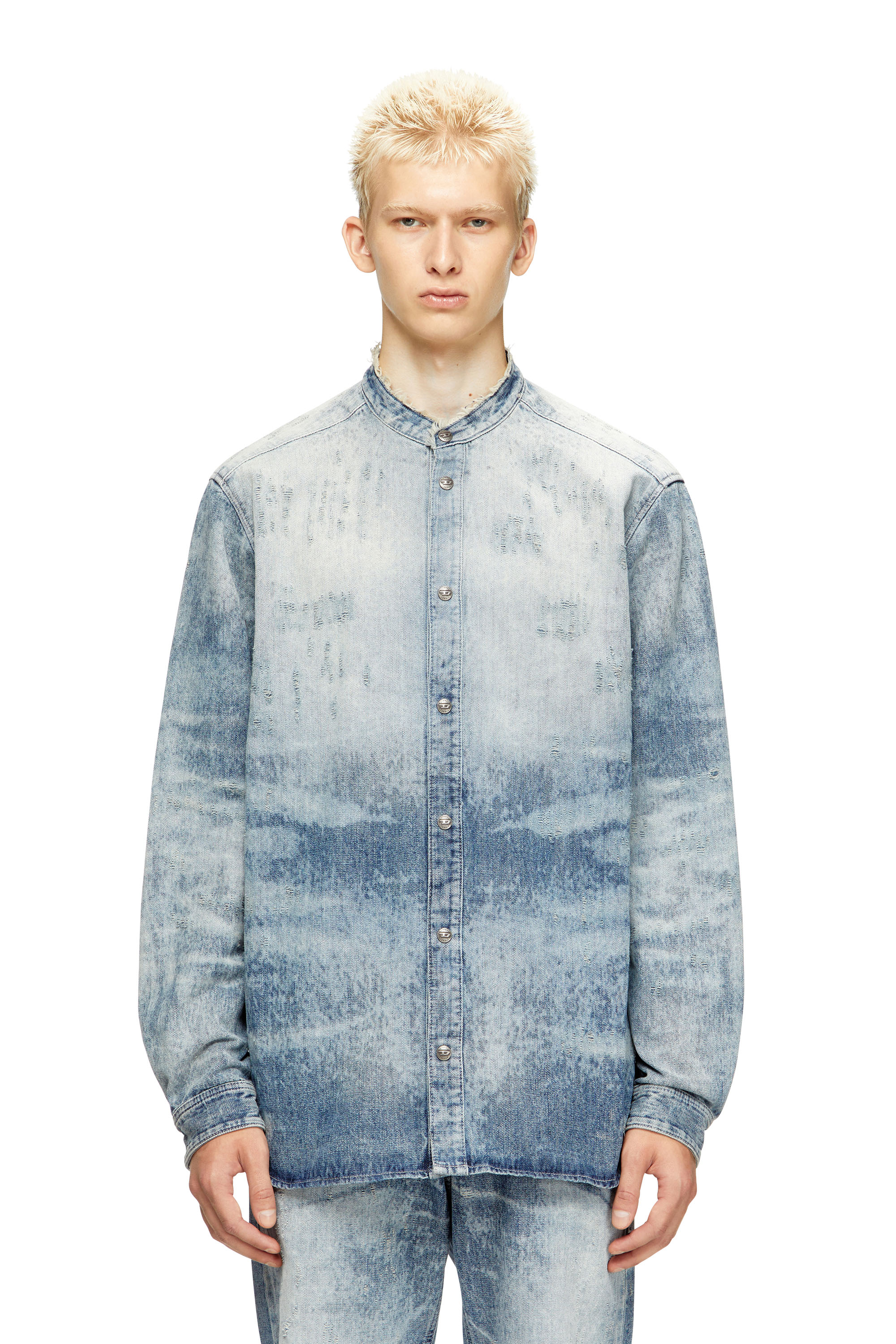 Diesel - D-SIMP-FSH, Male's Shirt in distressed honeycomb denim in Light Blue - 1