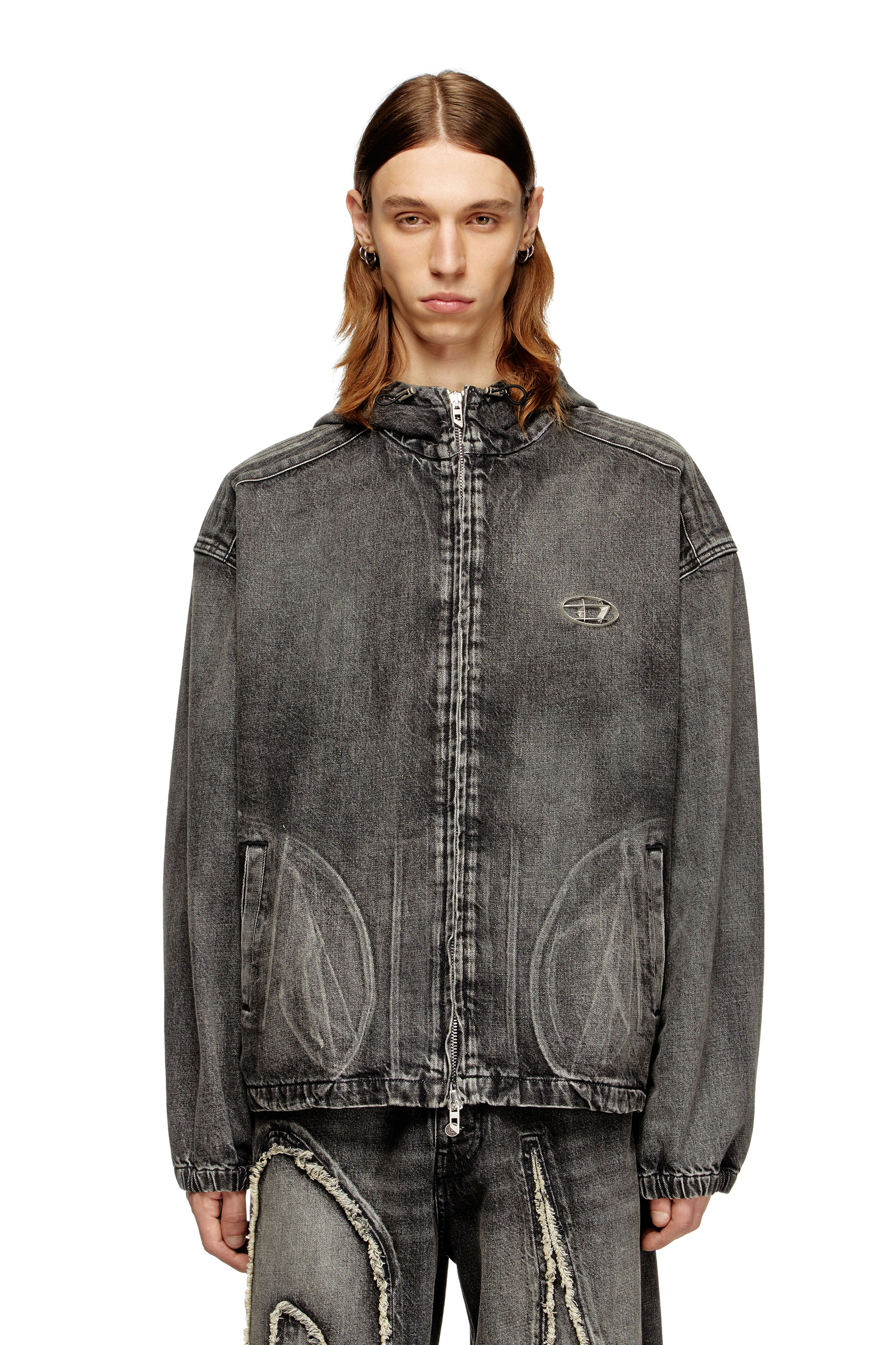 Diesel - THUGJACK, Veste à capuche en denim délavé Mixte in Noir - 1