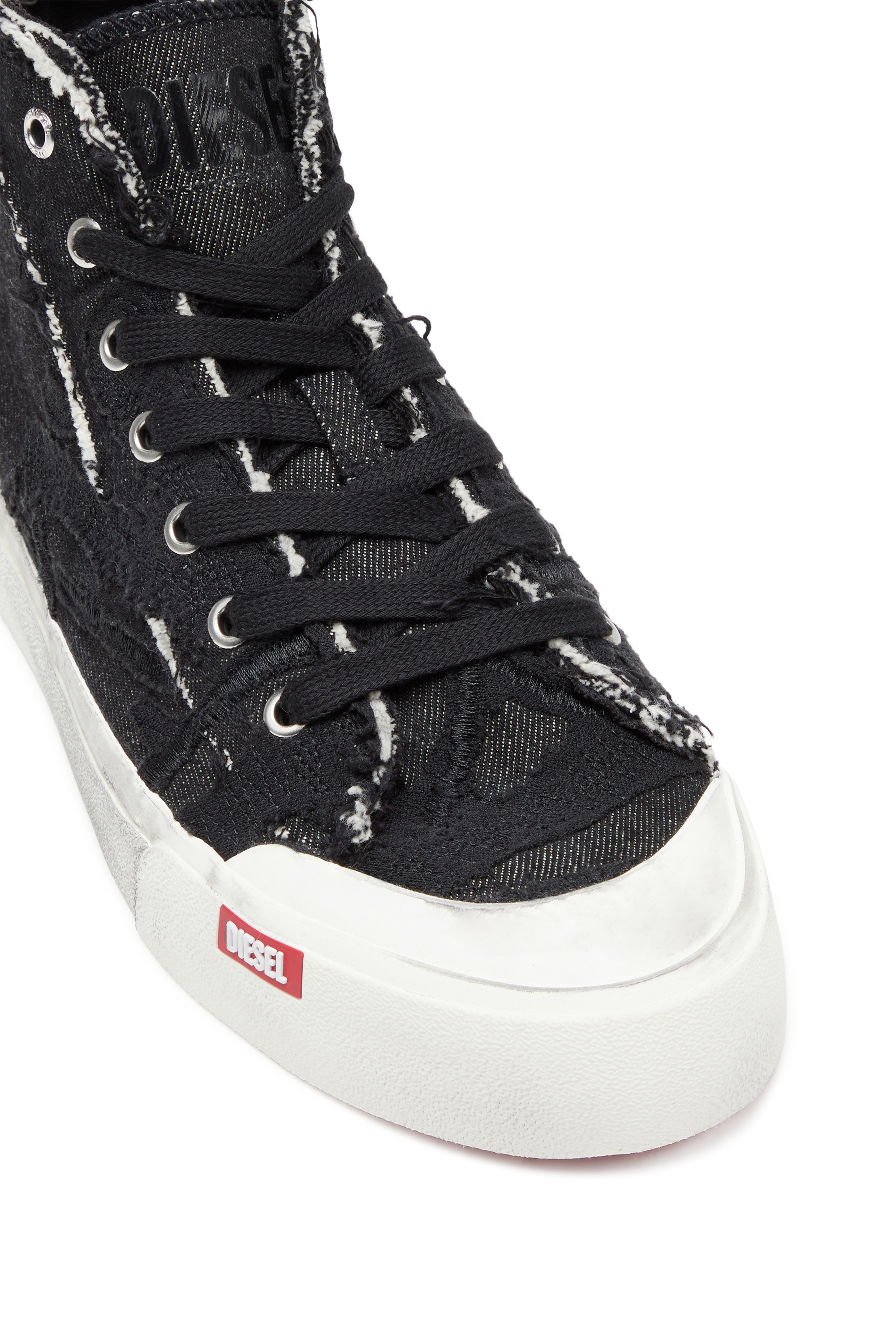 Diesel - S-ATHOS MID, Man's S-Athos Mid-Destroyed gauze and denim high-top sneakers in Black - 6