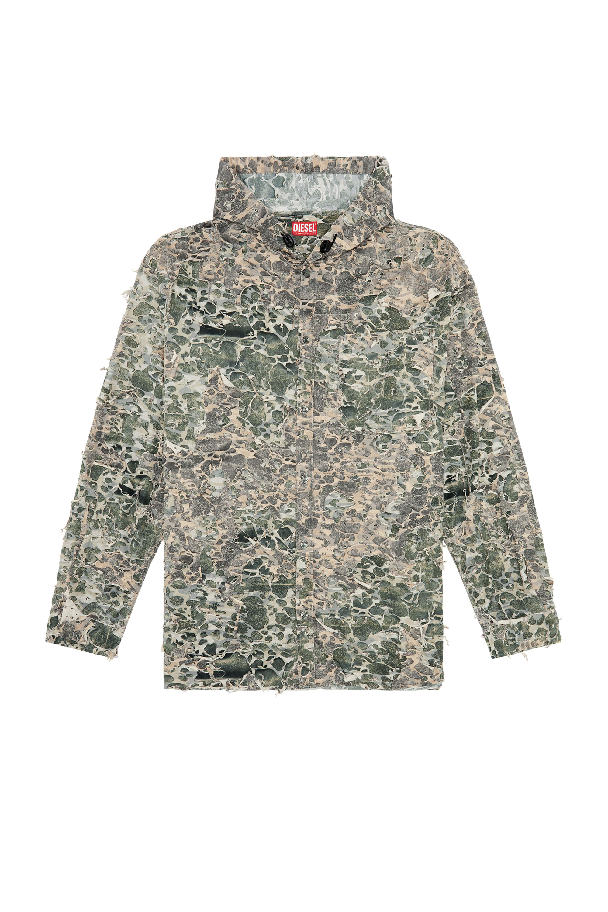 Diesel - S-DEWNY-HOOD-HOCKK, Male's Camo shirt with destroyed finish in Green/Grey - 2